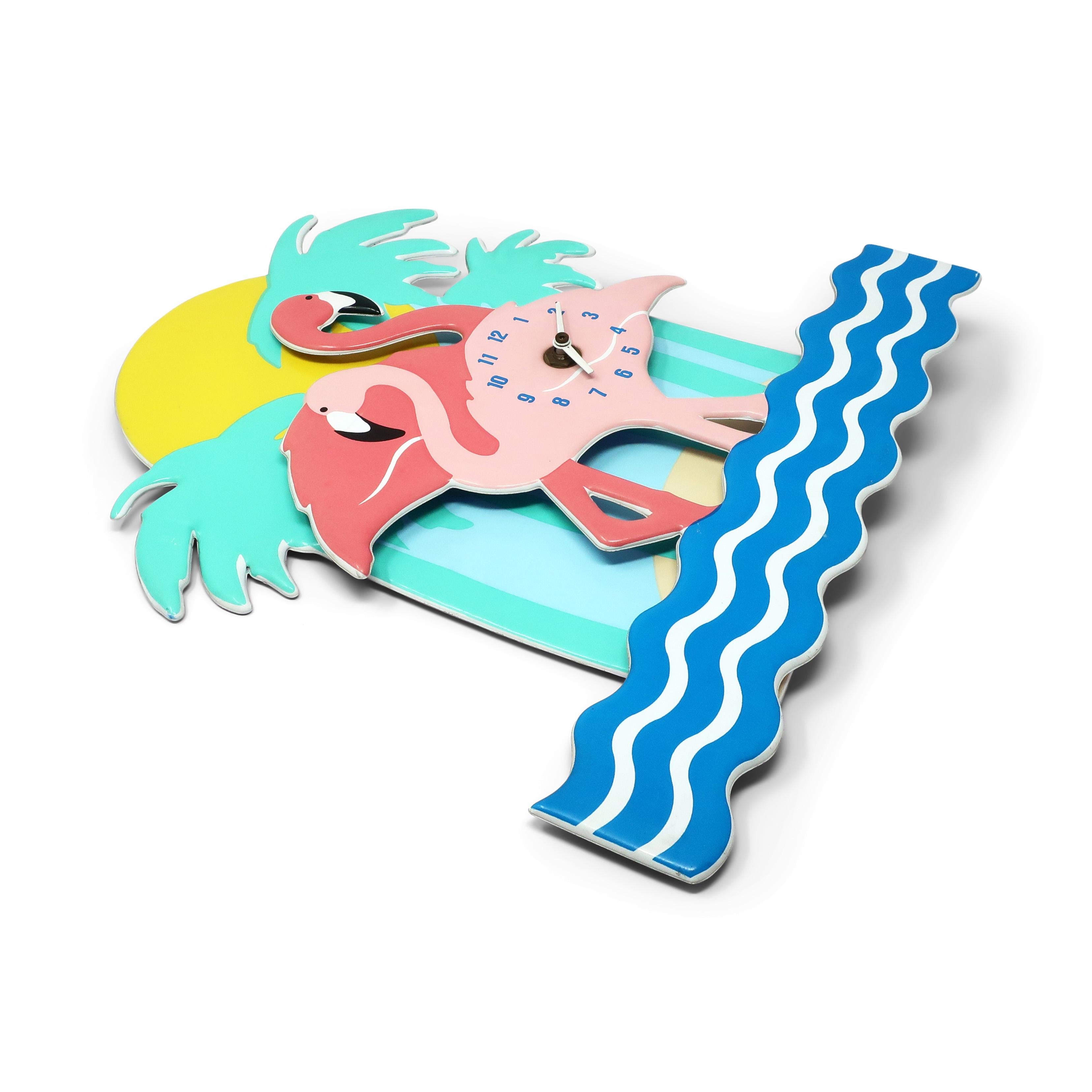 Post-Modern 1980s Flamingo Wall Clock by Small World Greetings