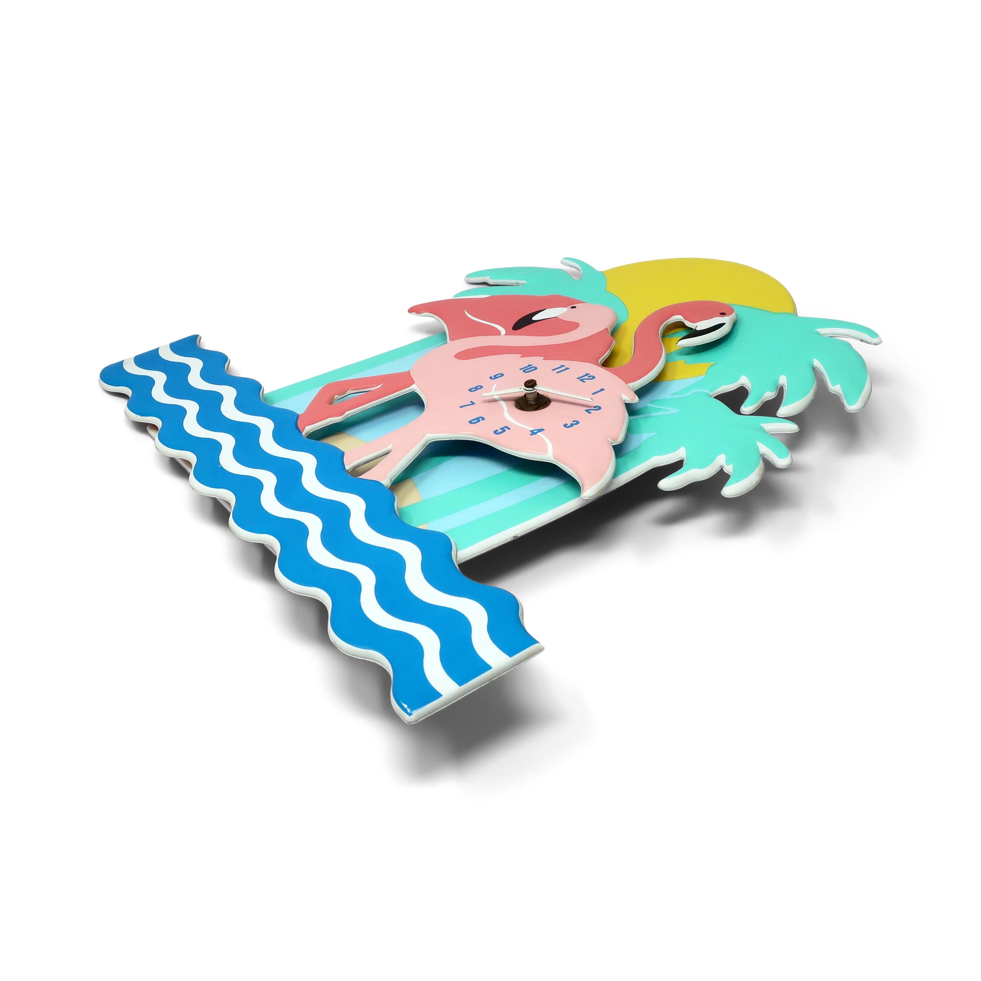 1980s Flamingo Wall Clock by Small World Greetings In Good Condition In Brooklyn, NY