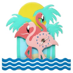Horloge murale Flamingo des années 1980 par Small World Greetings