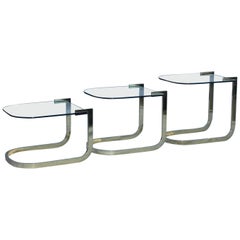 1980's Floating Brass and Glass Nesting Tables