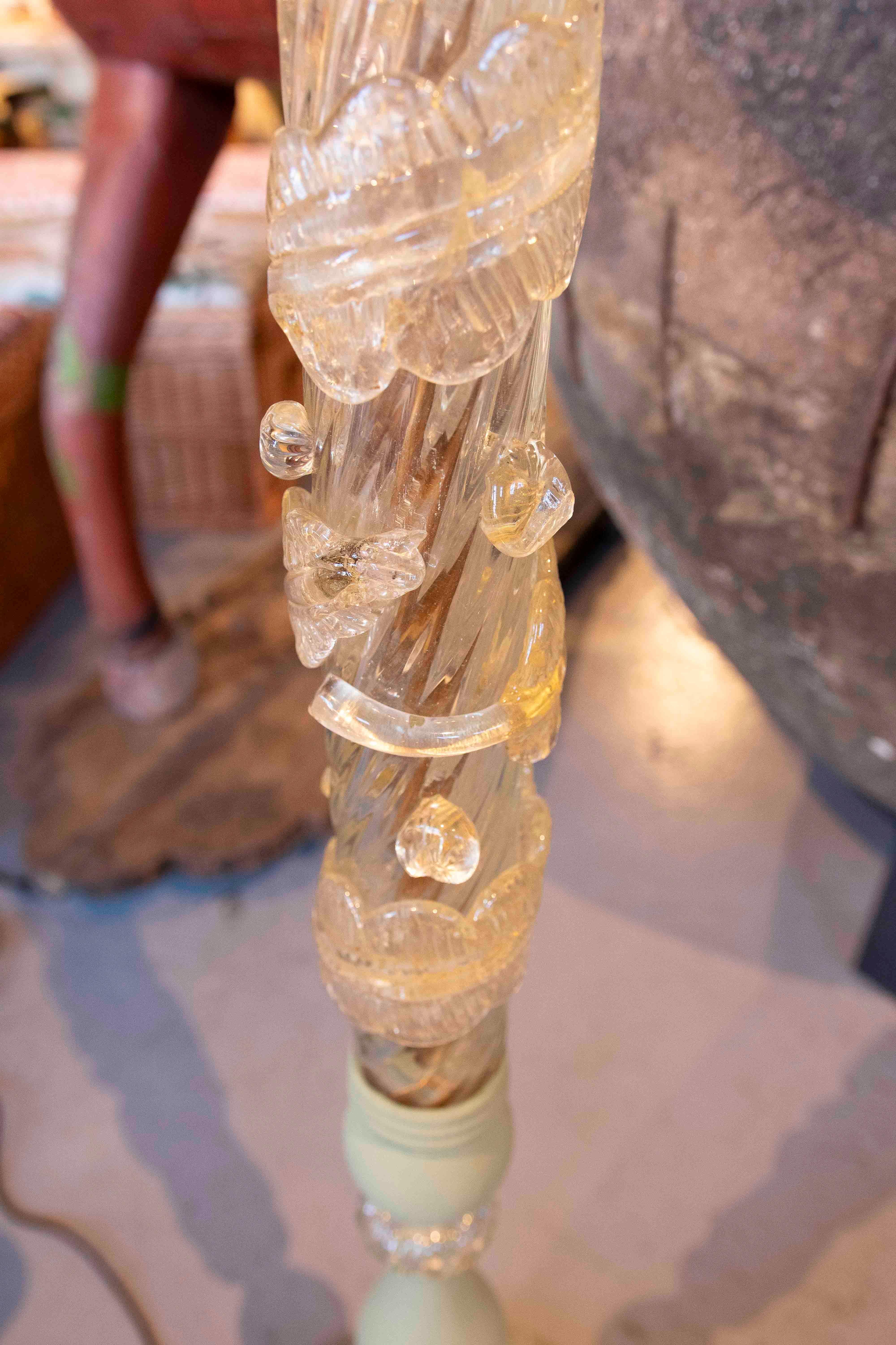 Lámpara de pie de los años 80 con base y detalles de cristal tallado de Murano (Italia) en venta 8