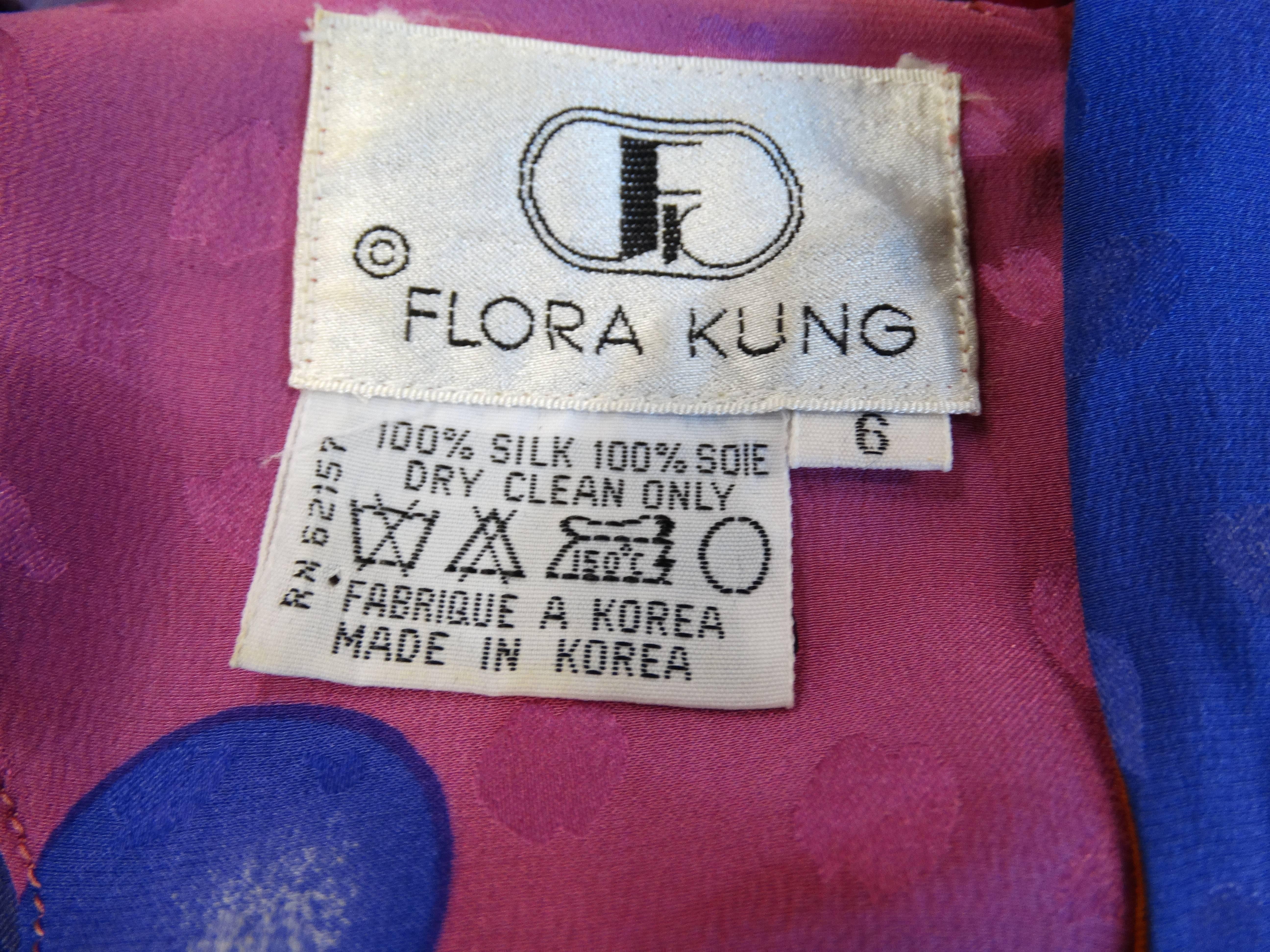 1980s Flora Kung Floral Silk Dress 4