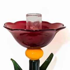 1980s Floral Art Glass Murano Blown Glass Candleholder by Silvano Signoretto