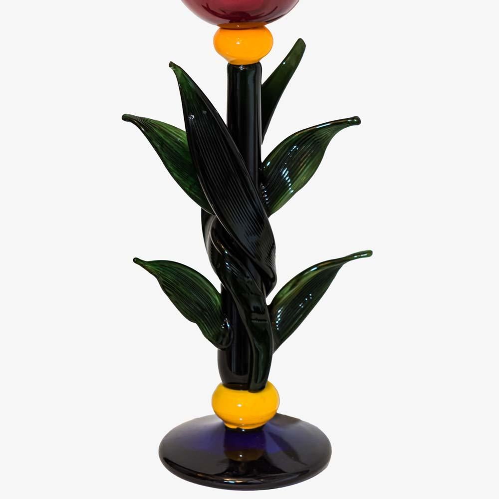 Post-Modern 1980s Floral Art Glass Murano Blown Glass Candleholder by Silvano Signoretto