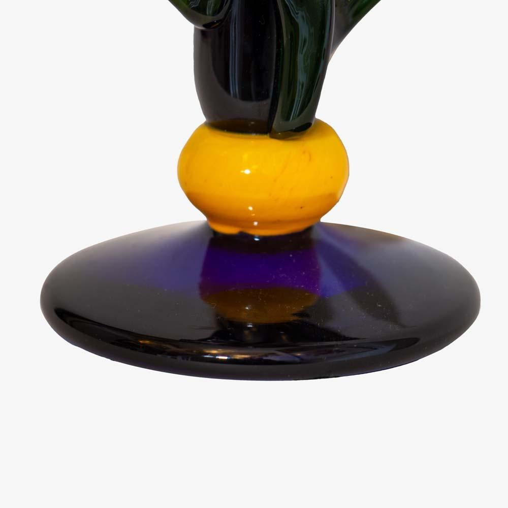 Italian 1980s Floral Art Glass Murano Blown Glass Candleholder by Silvano Signoretto