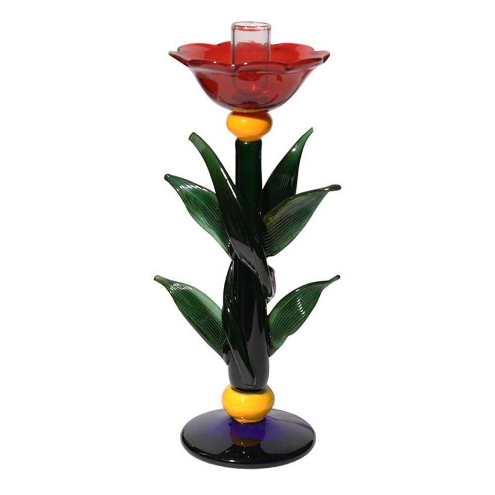 1980s Floral Art Glass Murano Blown Glass Candleholder by Silvano Signoretto 3