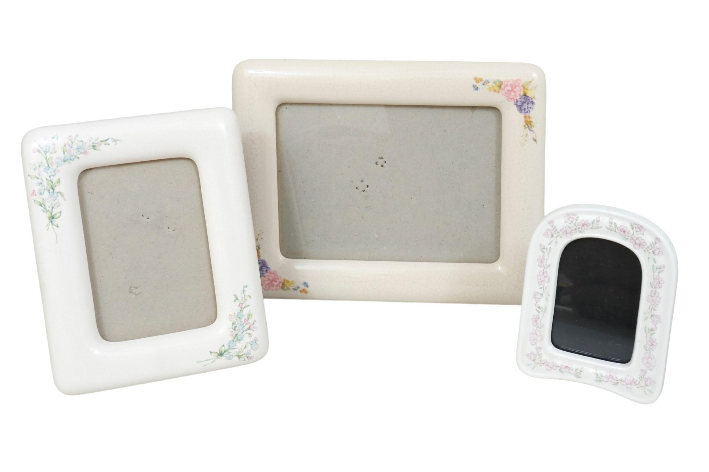 1980’s Floral Ceramic Photo Frames - Set of 3 In Good Condition For Sale In Bradenton, FL