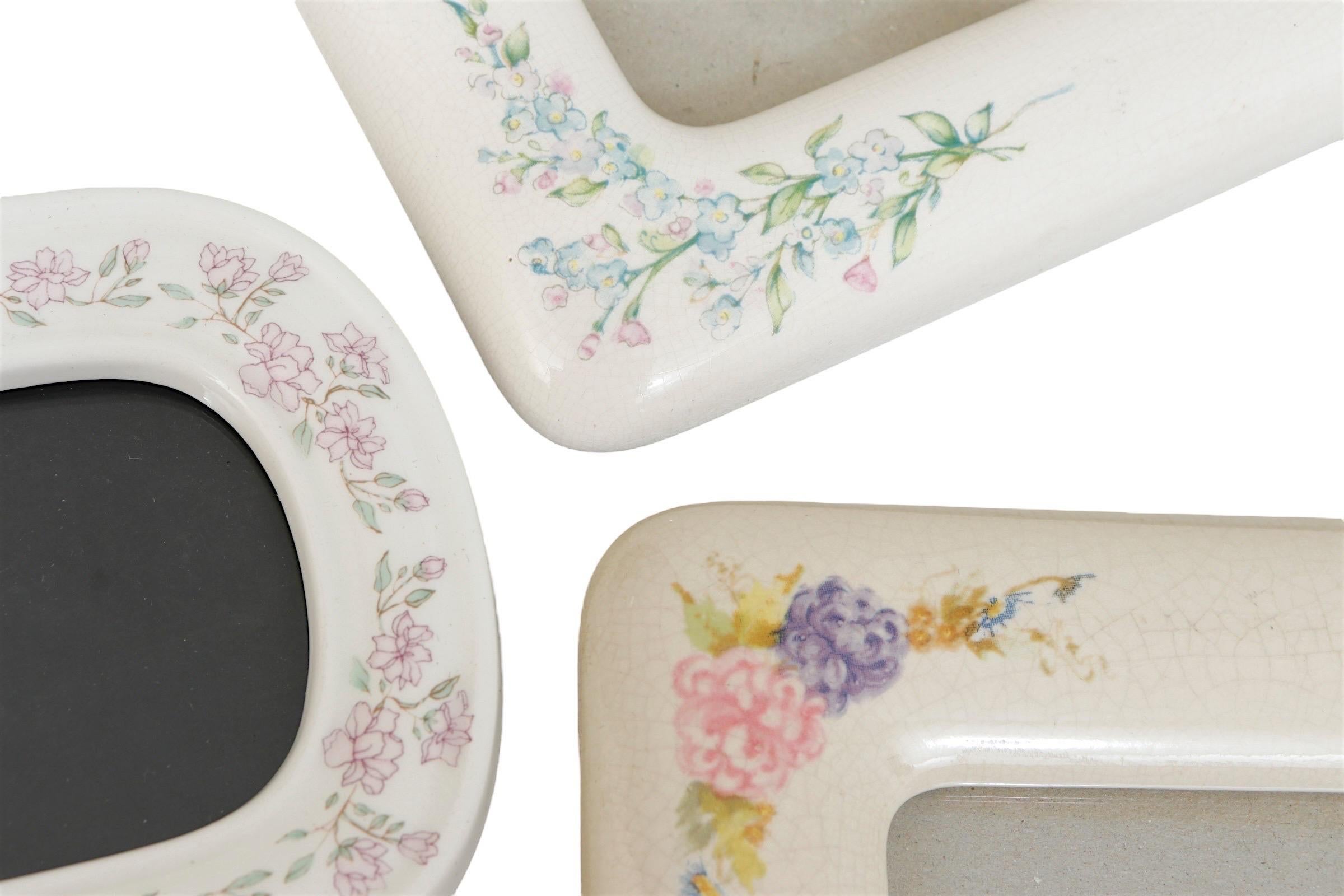 Late 20th Century 1980’s Floral Ceramic Photo Frames - Set of 3 For Sale