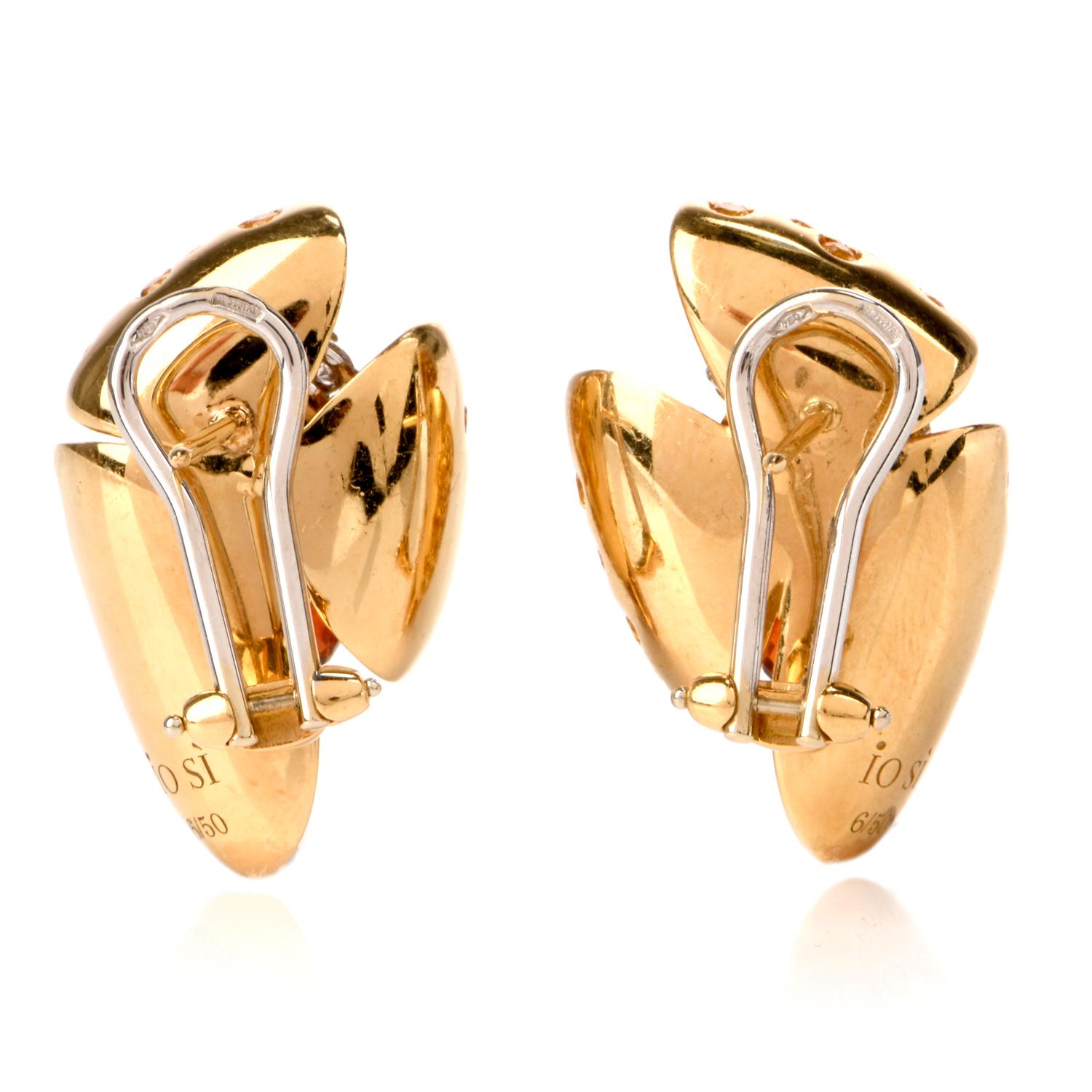 Women's 1980s Floral Diamond Sapphire Gold Italian Clip Back Earrings
