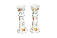 1980’s Floral Porcelain Candlestick Holders, a Pair