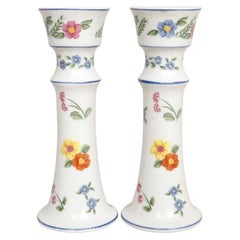 1980’s Floral Porcelain Candlestick Holders, a Pair