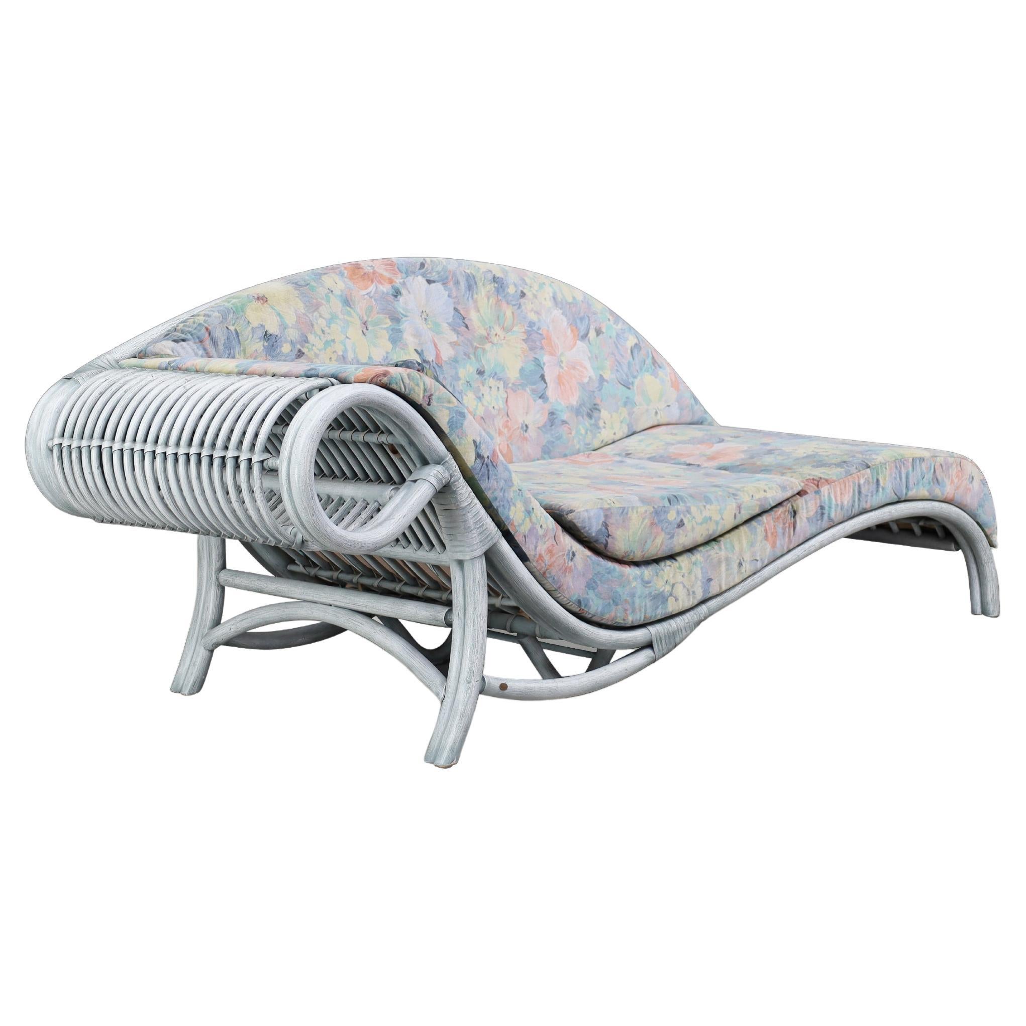 Daybed in rattan floreale degli anni '80 di Flechtatelier Schütz, Germania, modernista in vendita