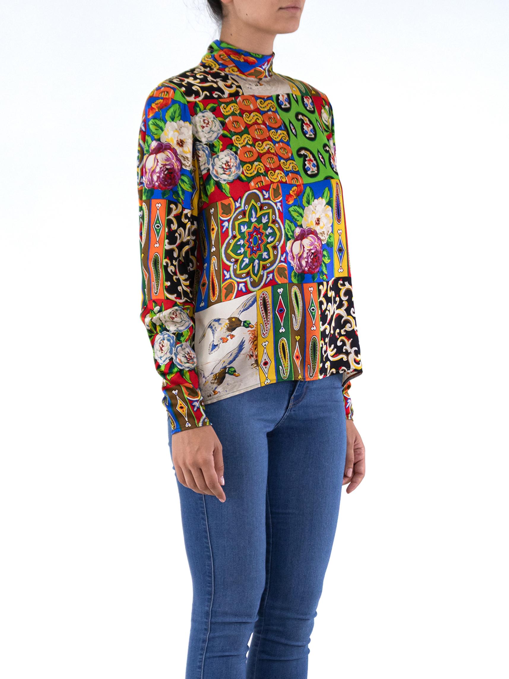 1980'S Floral Tile Print Blouse In Excellent Condition For Sale In New York, NY