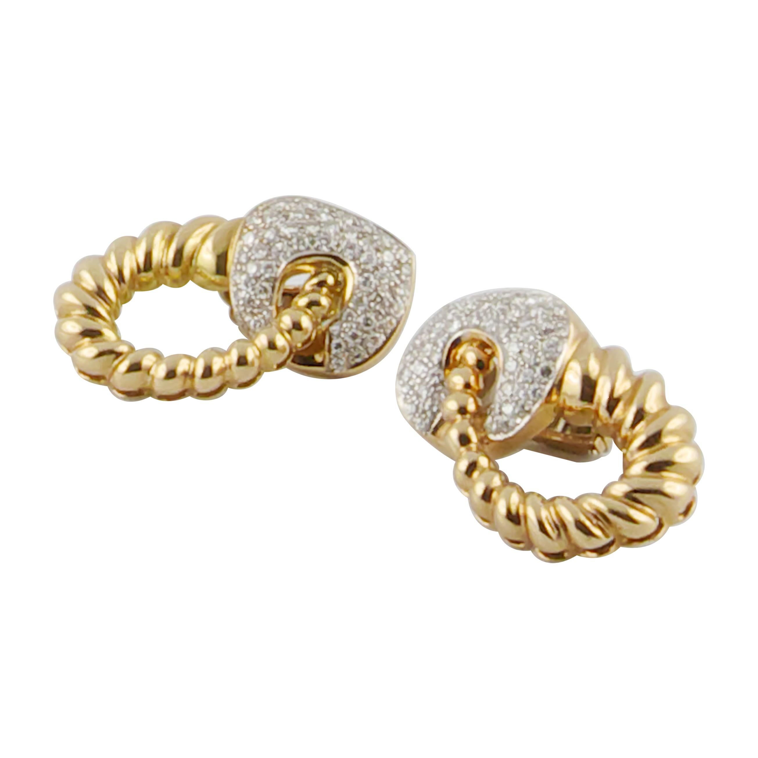 1980s Fluted 18 karat Gold and Diamond Italian Earrings
