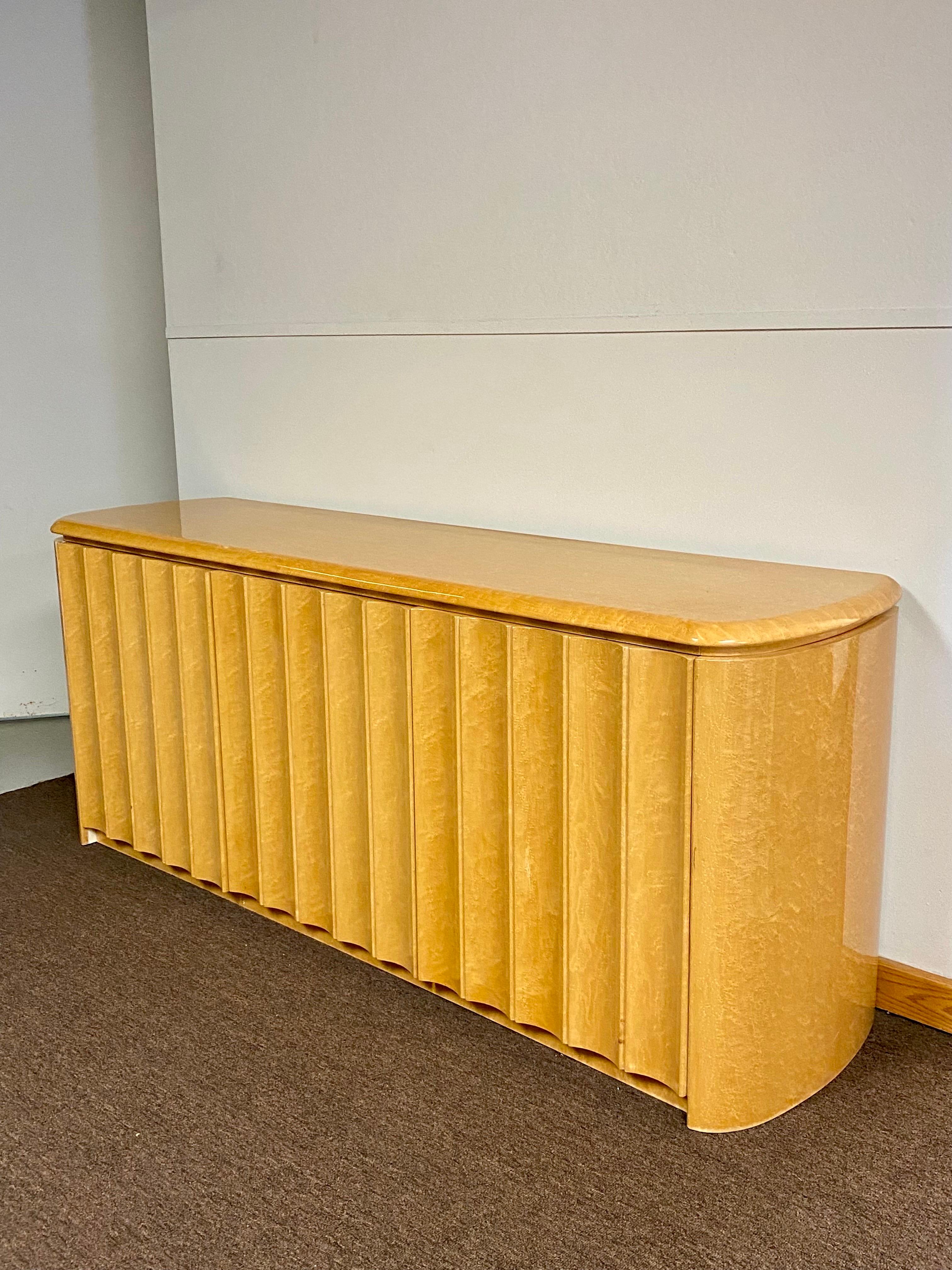 1980s, Fluted Birdseye Maple Credenza For Sale at 1stDibs