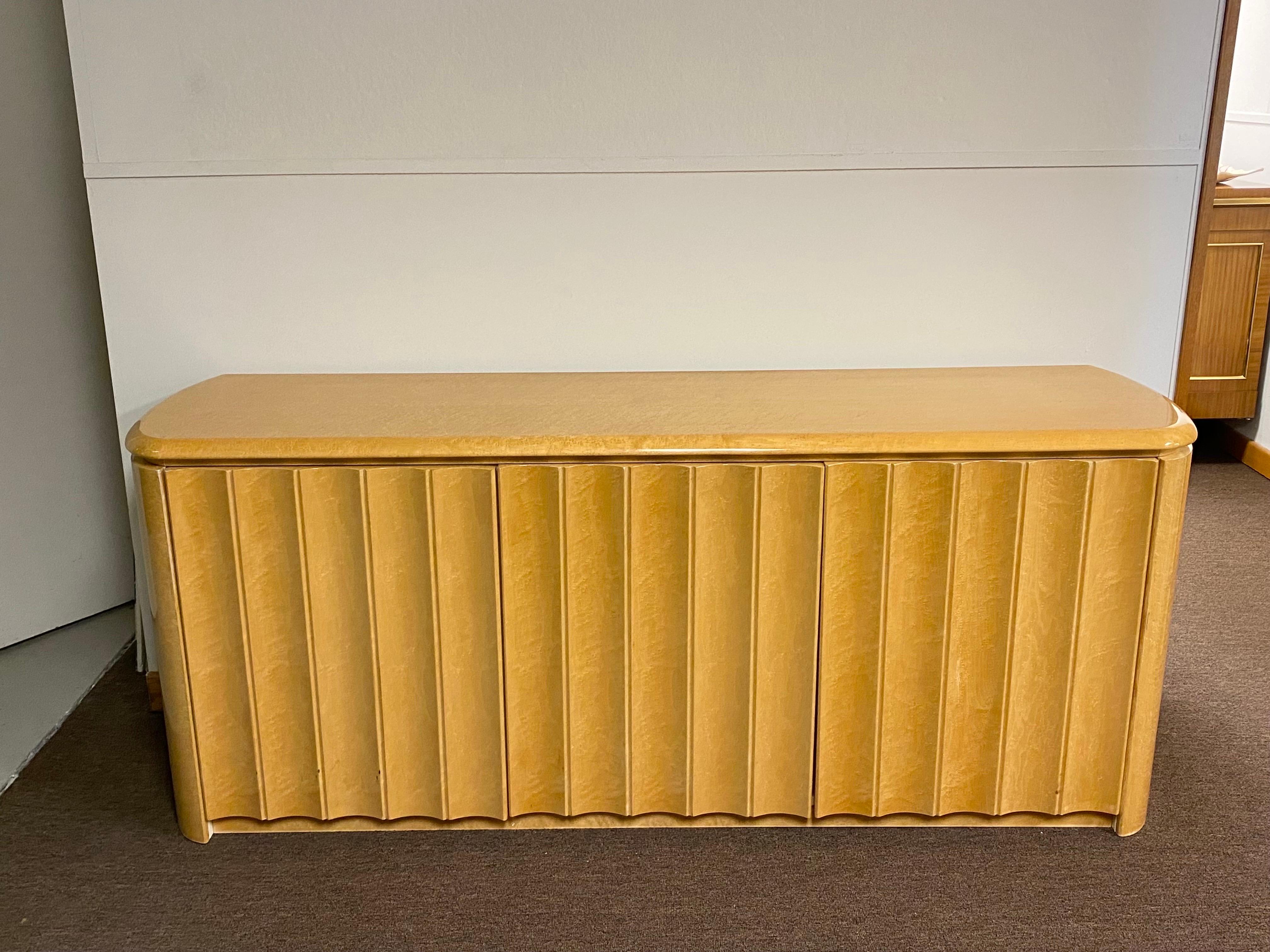 1980s, Fluted Birdseye Maple Credenza For Sale at 1stDibs