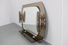 1980s Fontana Arte, Large Glass Wall Mirror with Lights and Shelf, Italy