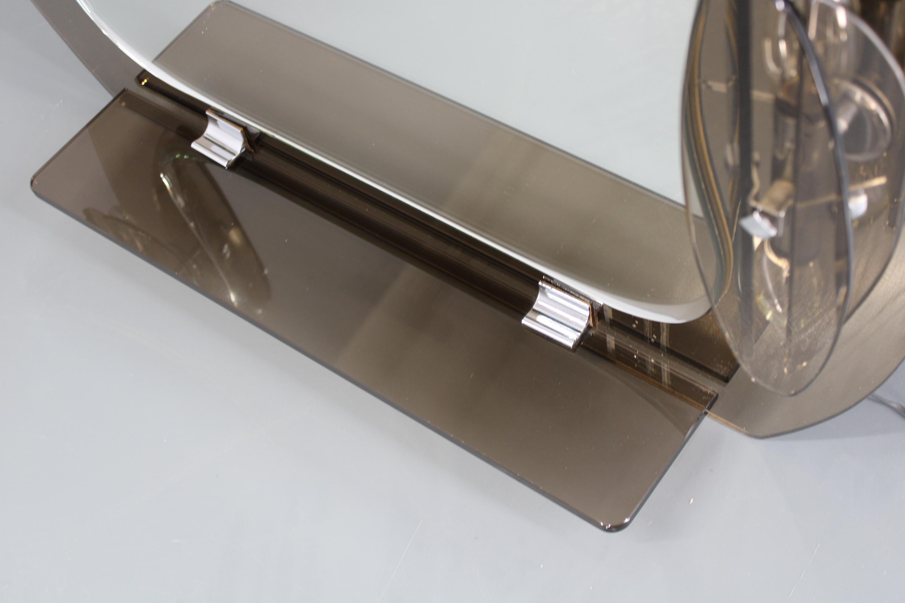 Mid-Century Modern 1980s Fontana Arte, Large Glass Wall Mirror with Lights and Shelf, Italy For Sale
