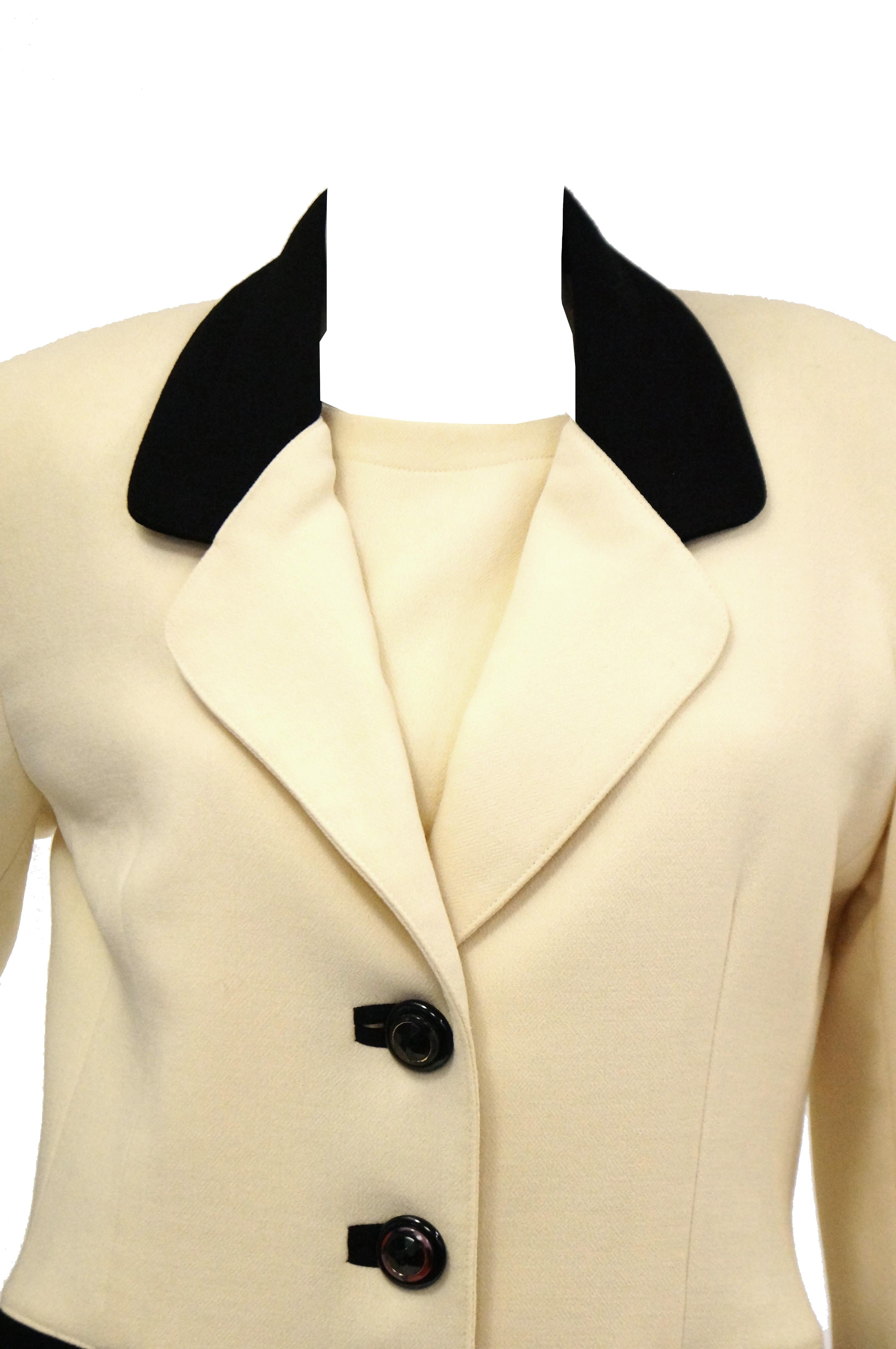 1980s Fontana Couture for Amen Wardy Cream and Black Scallop Suit Dress 5