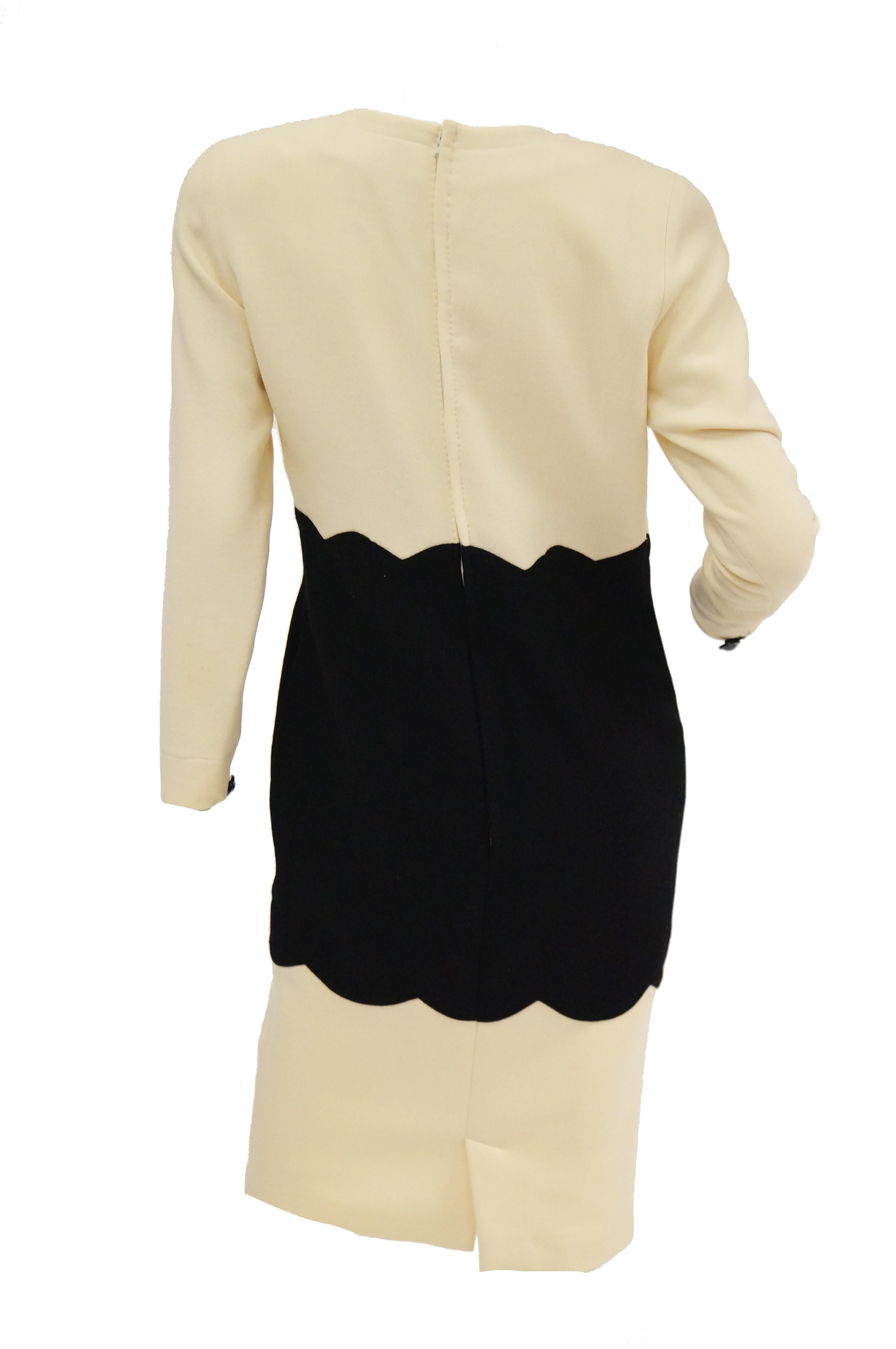 Women's 1980s Fontana Couture for Amen Wardy Cream and Black Scallop Suit Dress