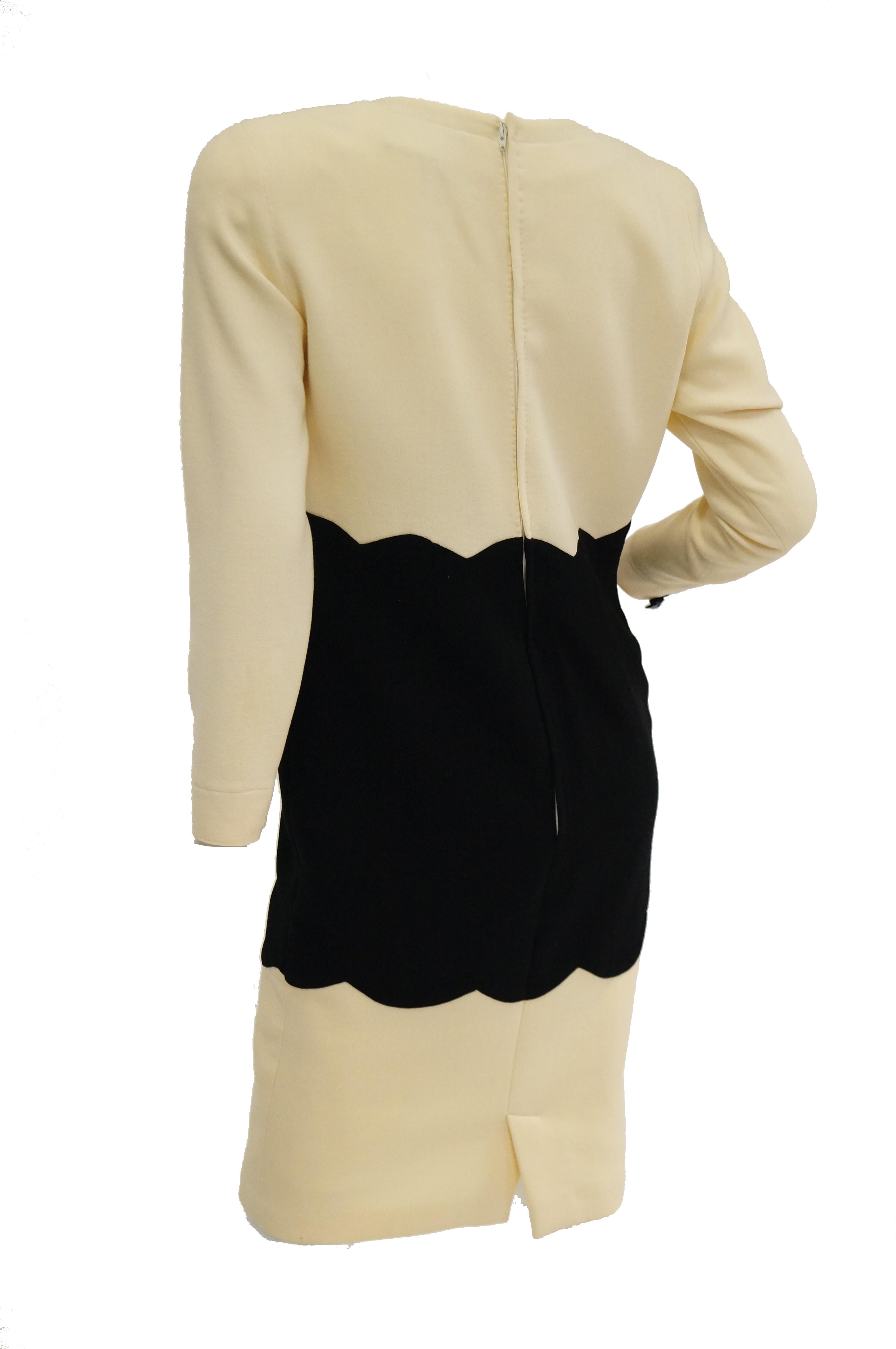 1980s Fontana Couture for Amen Wardy Cream and Black Scallop Suit Dress 1