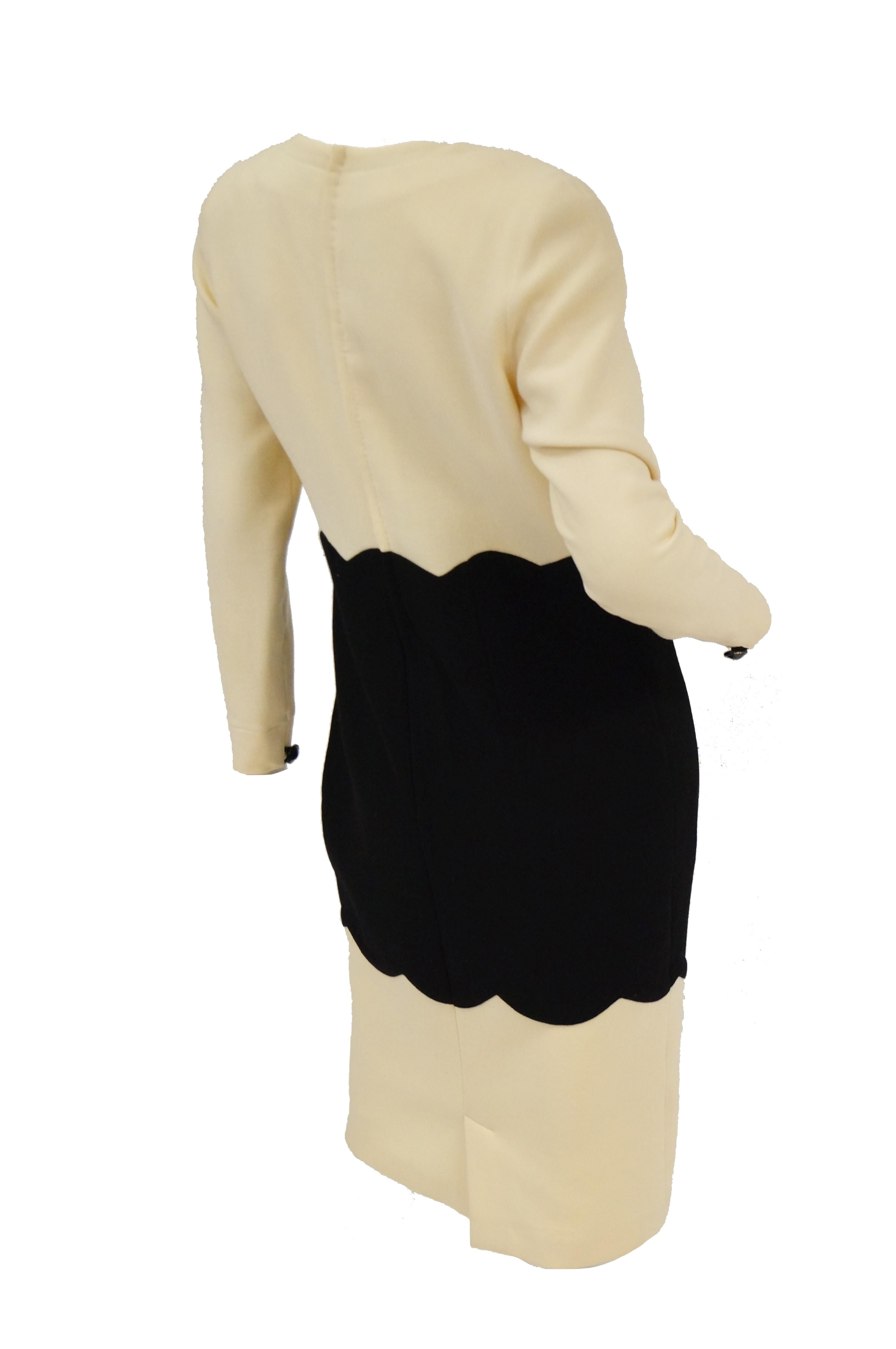 1980s Fontana Couture for Amen Wardy Cream and Black Scallop Suit Dress 2