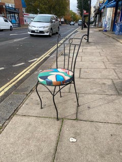 1980s Forged Iron Side Chair Dedar Upholstery Fabric bedroom Seat