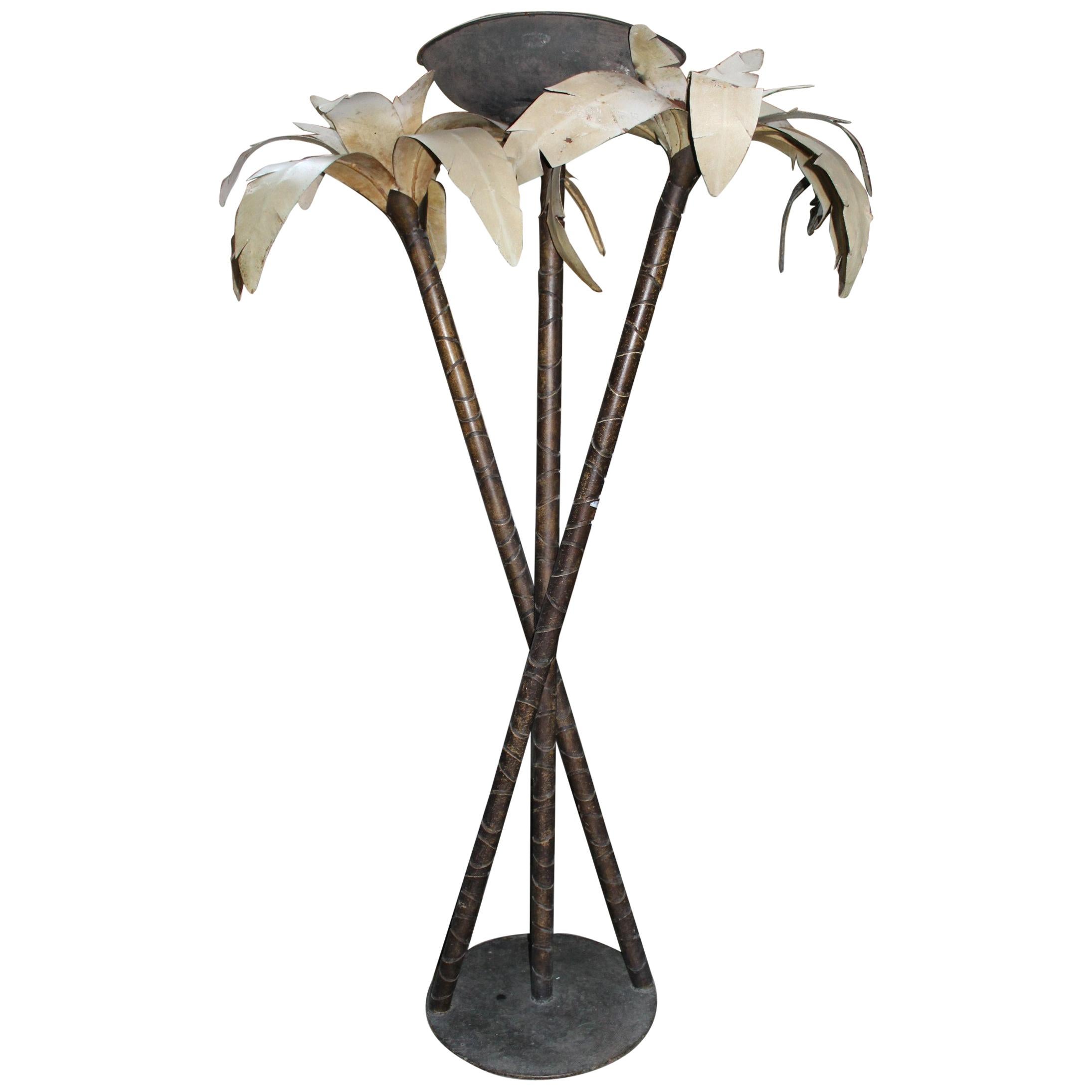 1980s Forged Spanish Steel Palm Tree Standing Lamp