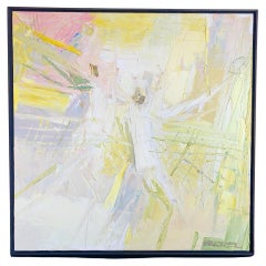 Pittura astratta ad olio del 1980 incorniciata e firmata da Barrel