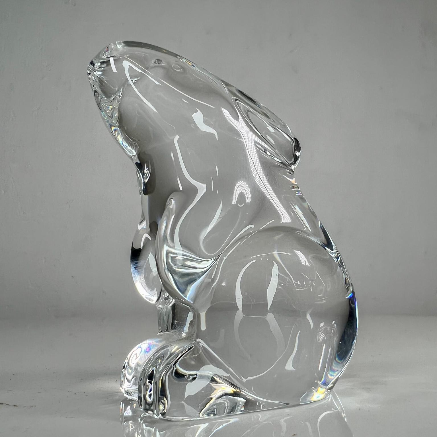 1980s French Bunny Rabbit Paperweight Baccarat Crystal Sculpture  5