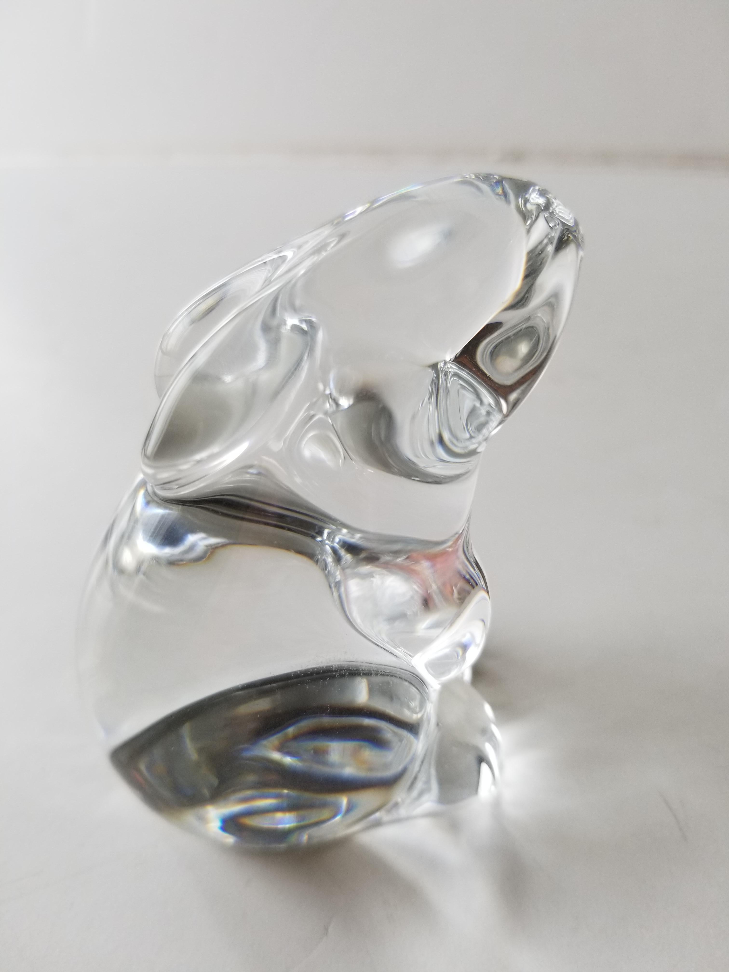 Modern 1980s French Bunny Rabbit Paperweight Baccarat Crystal Sculpture 