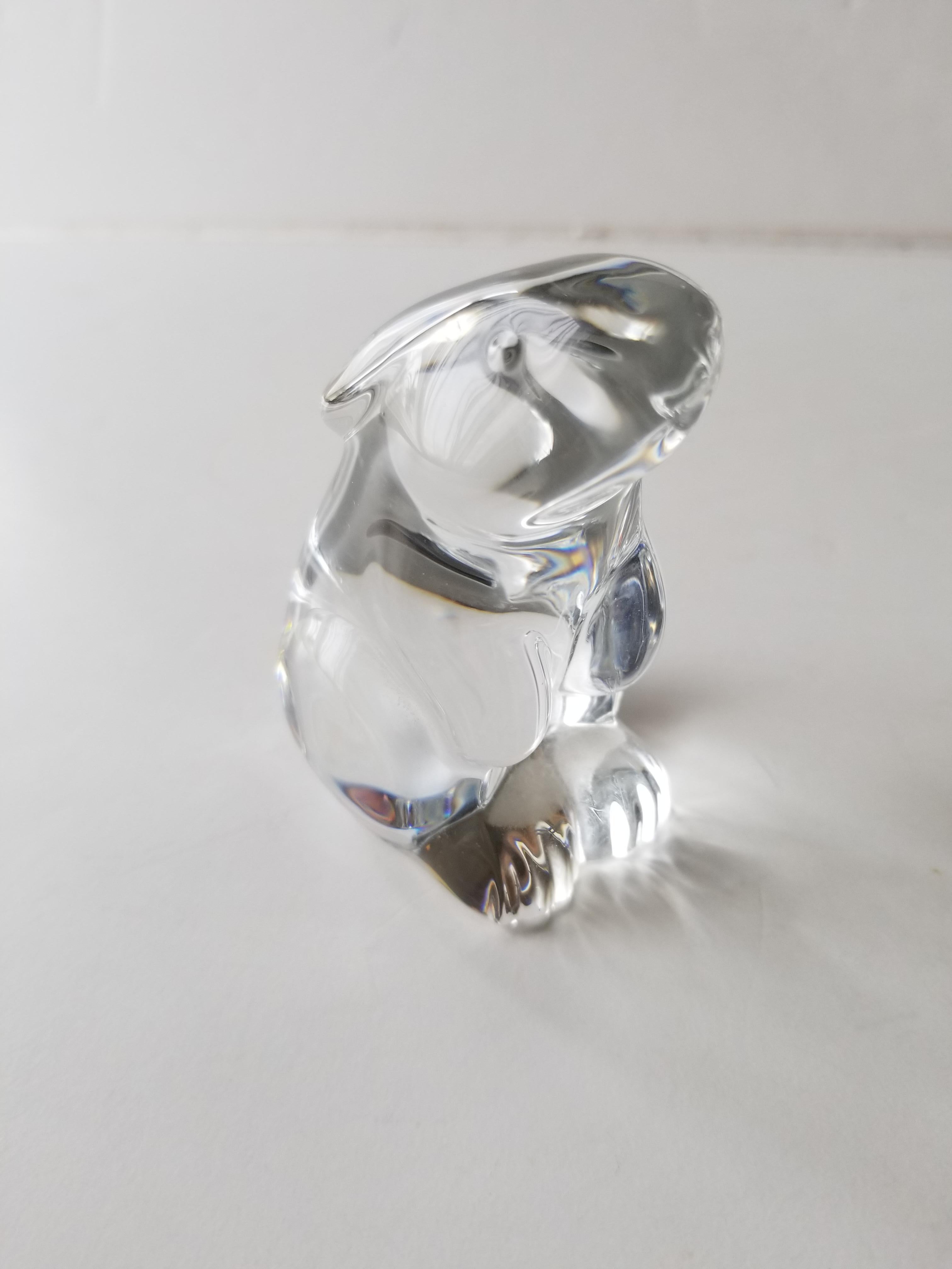 1980s French Bunny Rabbit Paperweight Baccarat Crystal Sculpture In Good Condition In Chula Vista, CA