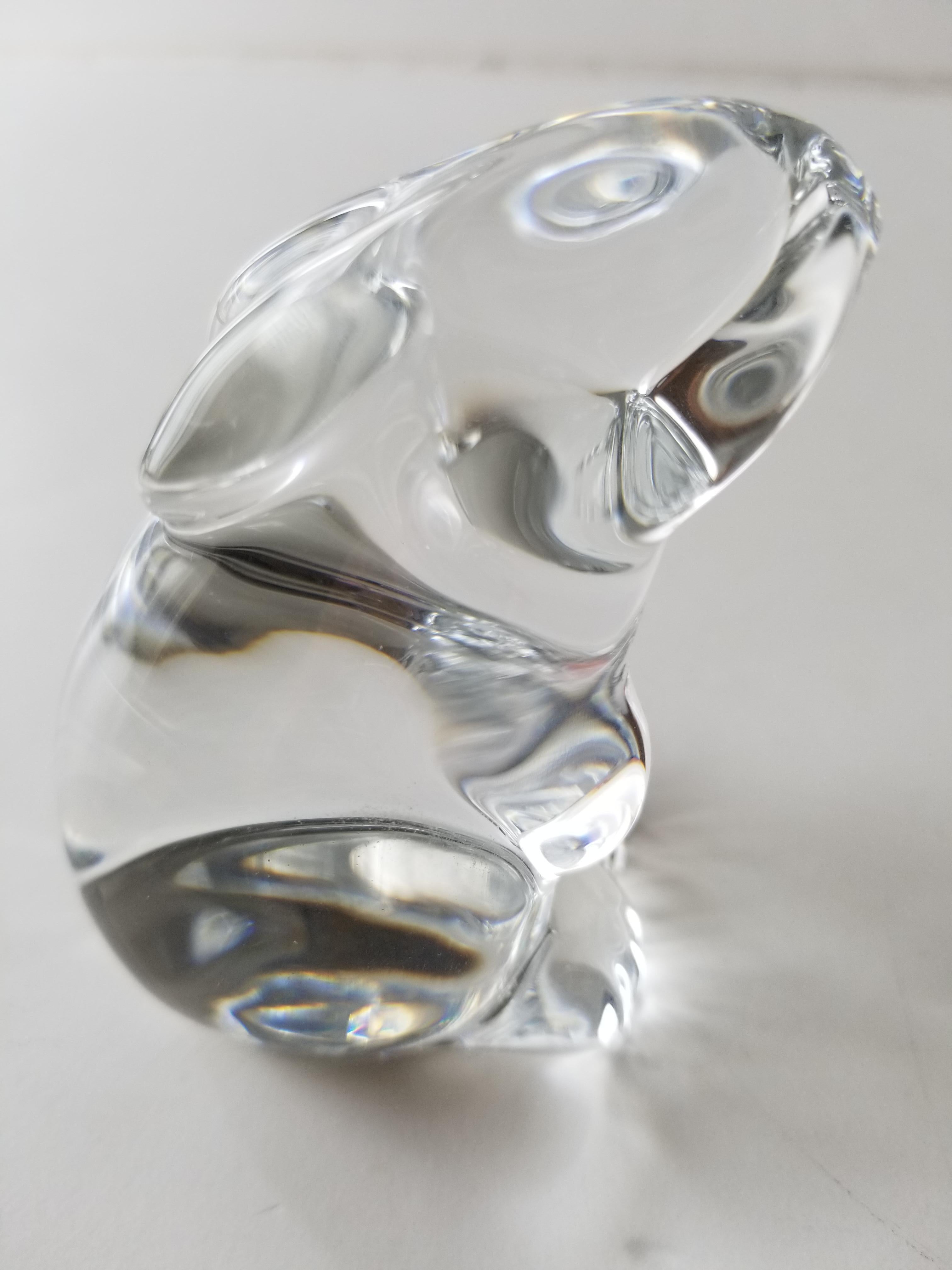1980s French Bunny Rabbit Paperweight Baccarat Crystal Sculpture 1