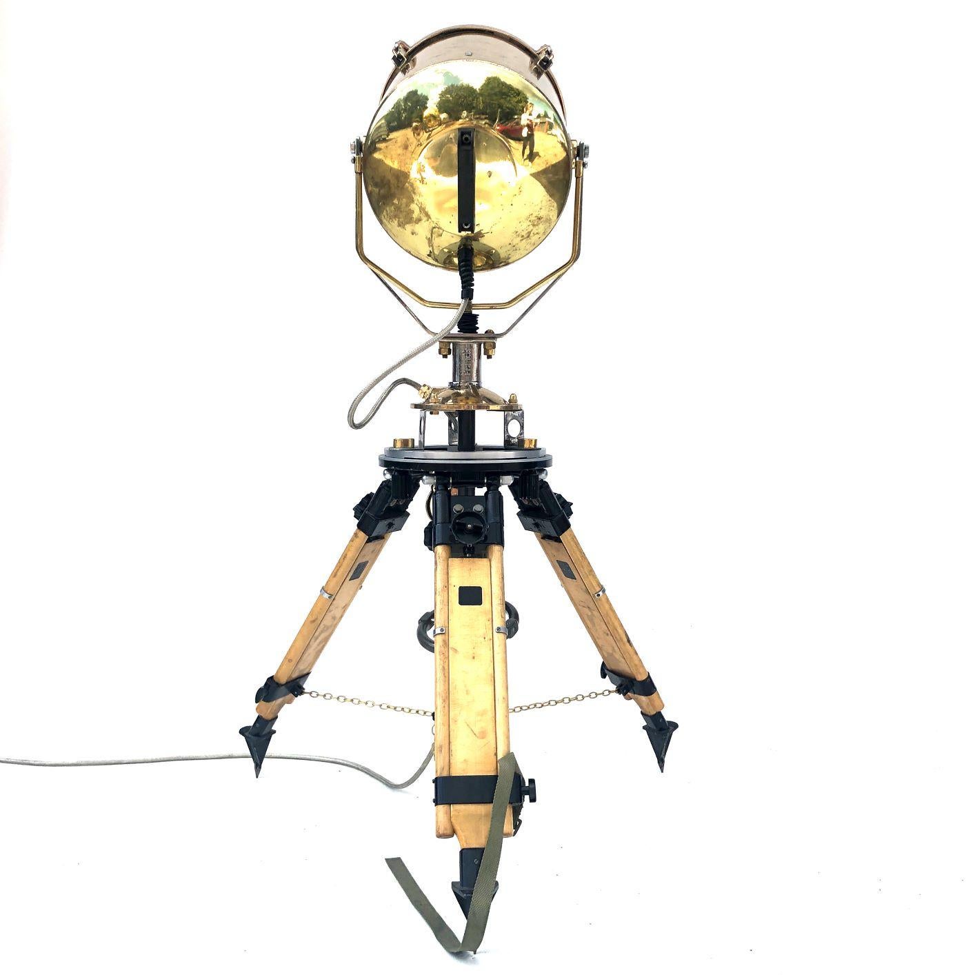 Cast 1980s Francis British Brass Search Light Russian Military Gyroscope Tripod Lamp