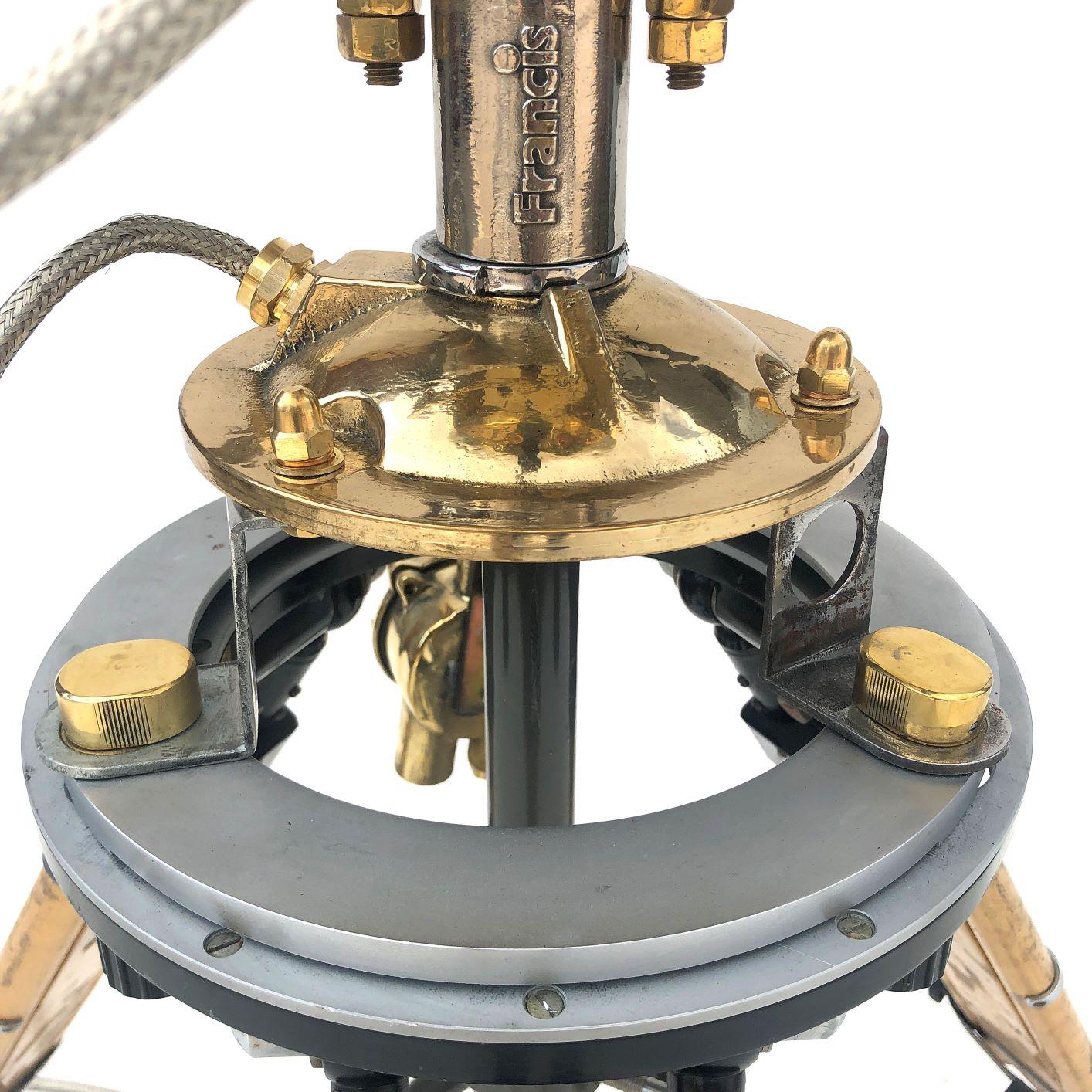 Late 20th Century 1980s Francis British Brass Search Light Russian Military Gyroscope Tripod Lamp