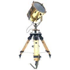 1980s Francis British Brass Search Light Russian Military Gyroscope Tripod Lamp