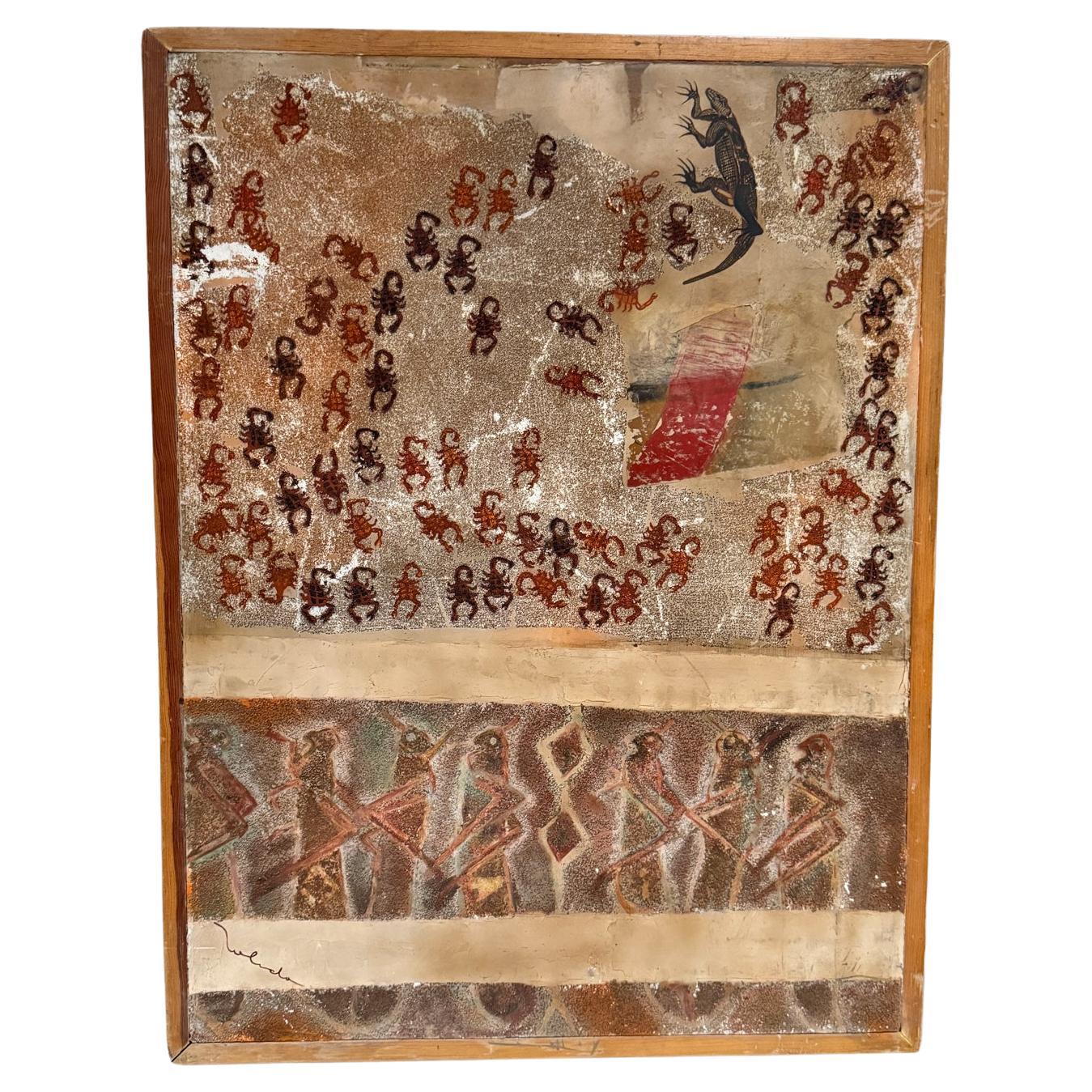 1980s Francisco Toledo Mixed Media Animales Iguana Mexican Art For Sale