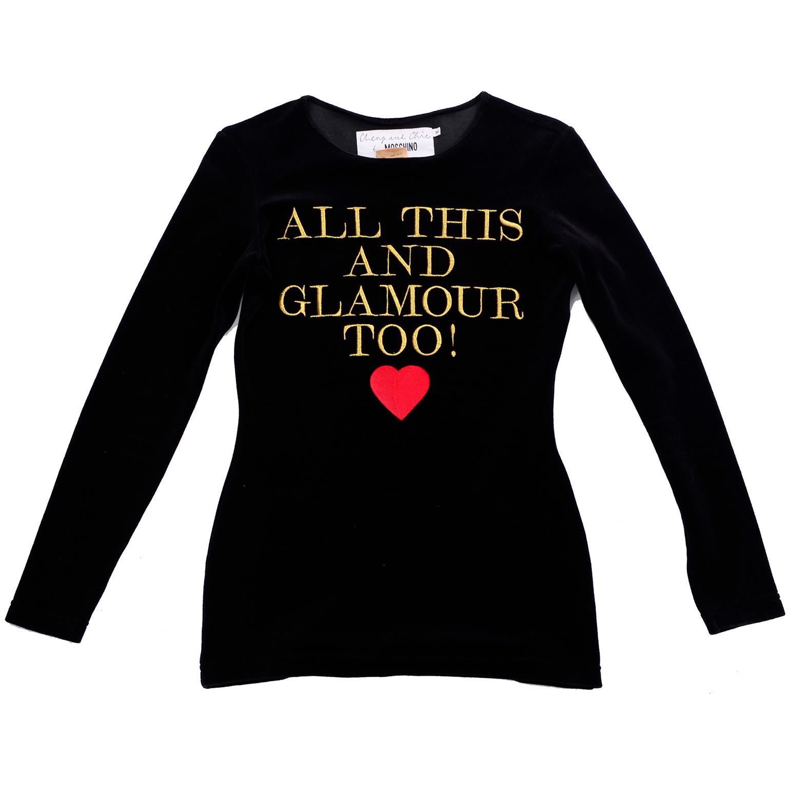 This is an iconic late 1980's vintage top from Moschino Cheap and Chic with Long Sleeves and the words 