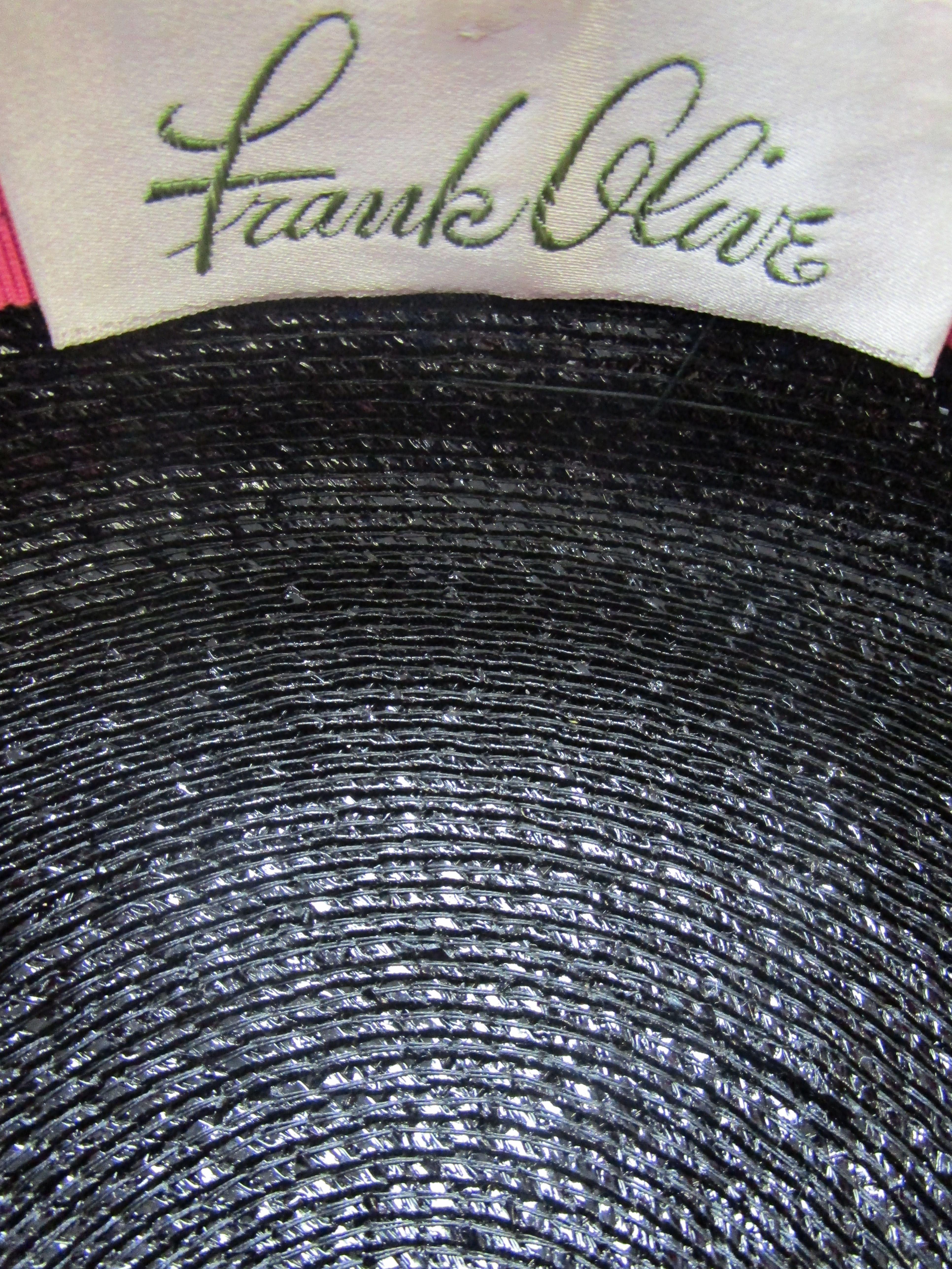 1980s Frank Olive Color Block Straw Hat with Bow  For Sale 2
