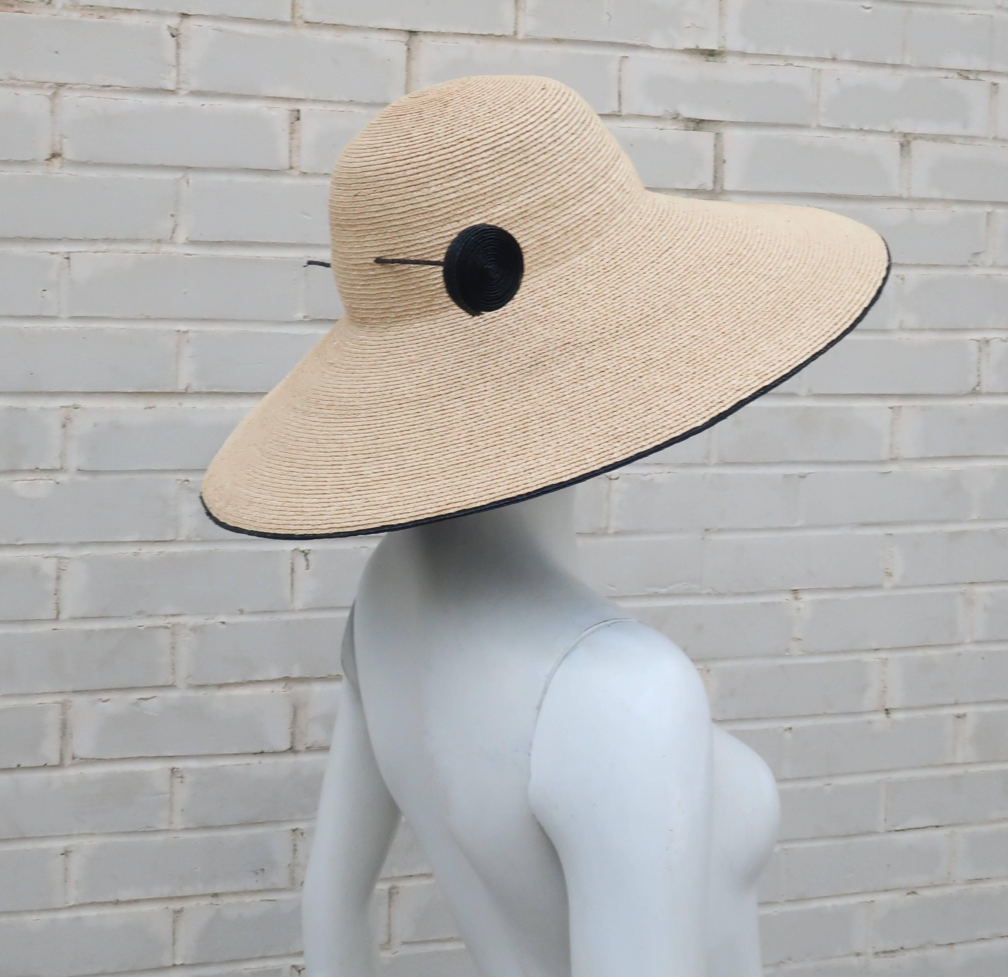 Women's Frank Olive Wide Brim Straw Hat With Black 
