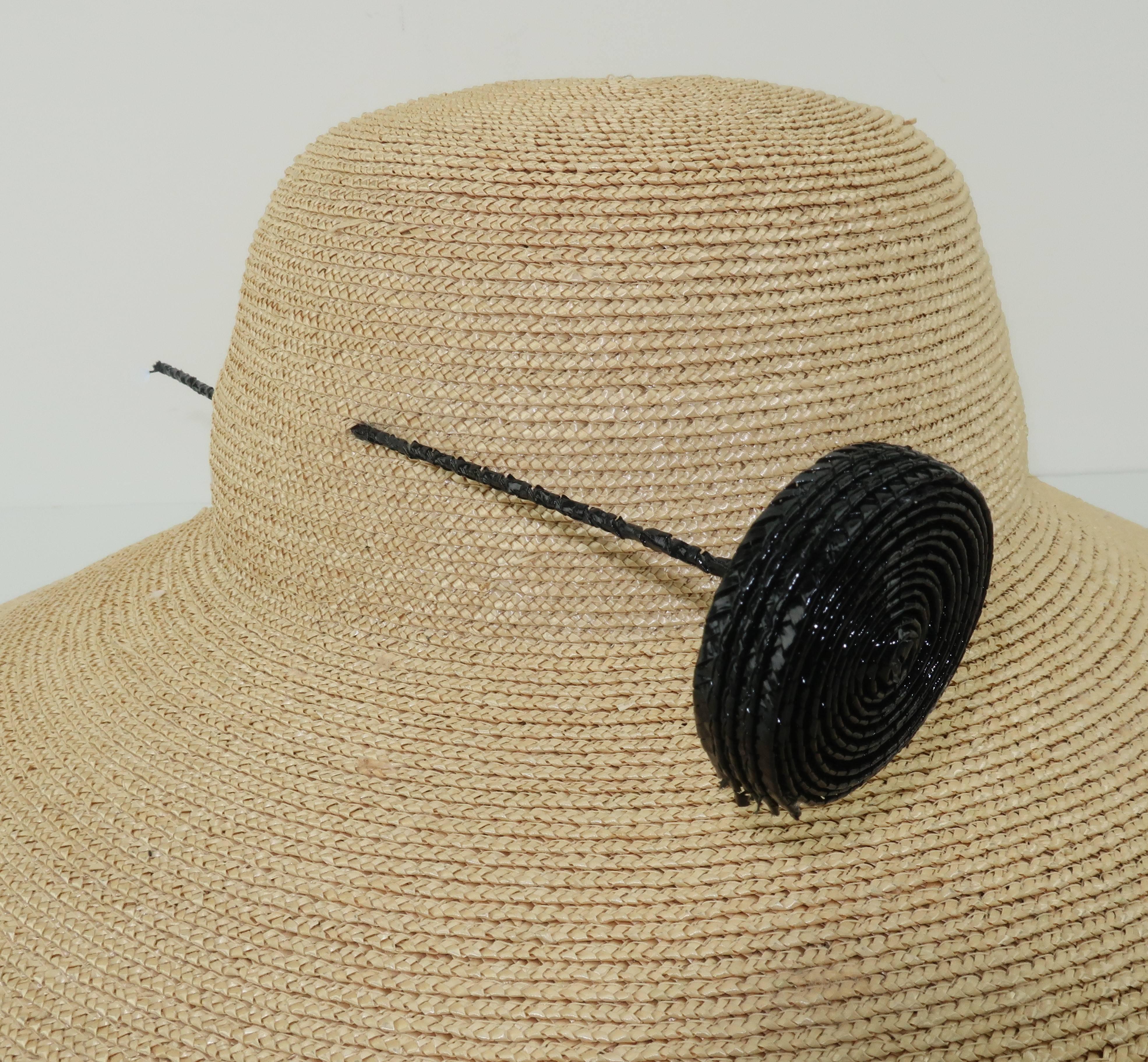 Frank Olive Wide Brim Straw Hat With Black 