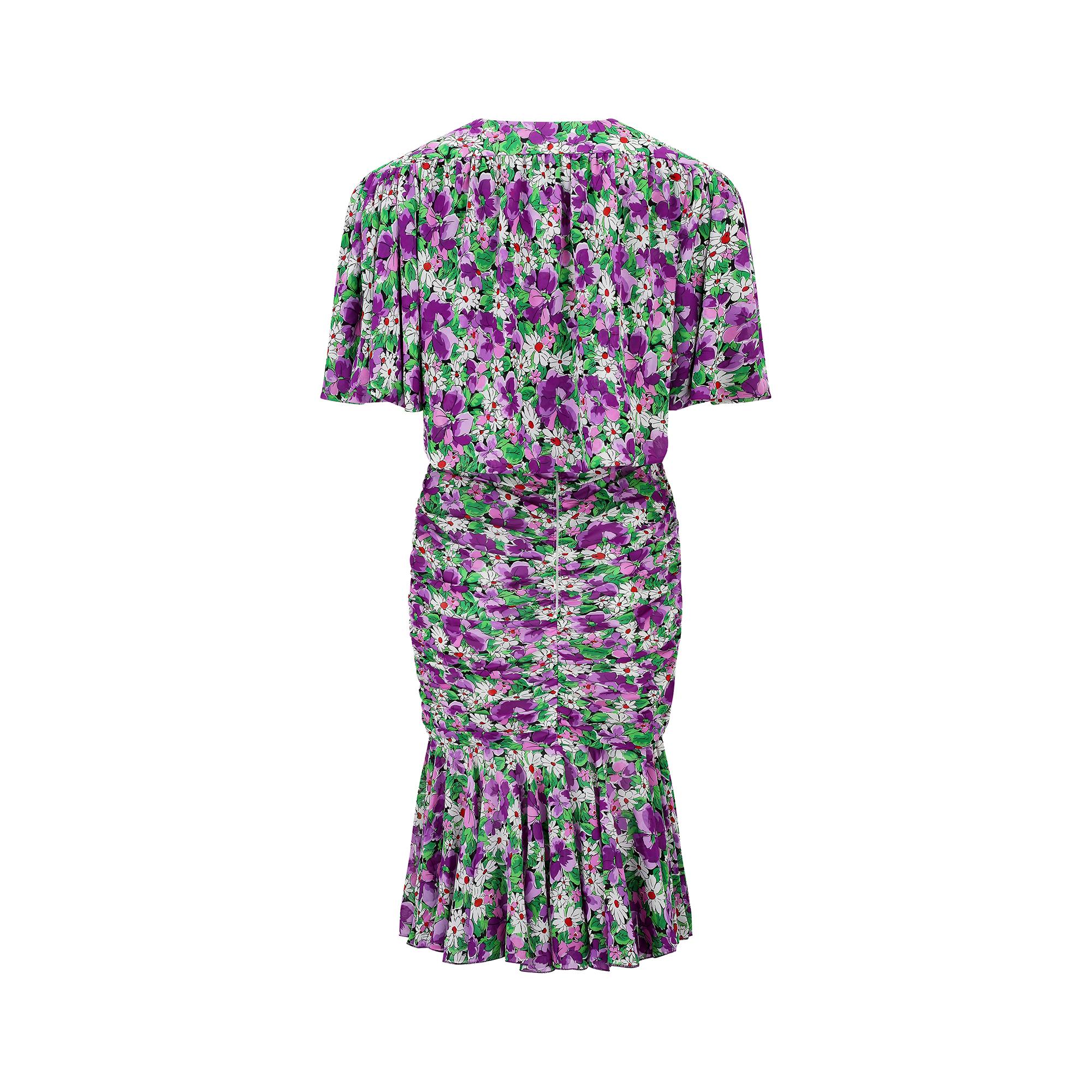 1980s Frank Usher Floral Ruched Dress with Floaty Jacket In Excellent Condition For Sale In London, GB