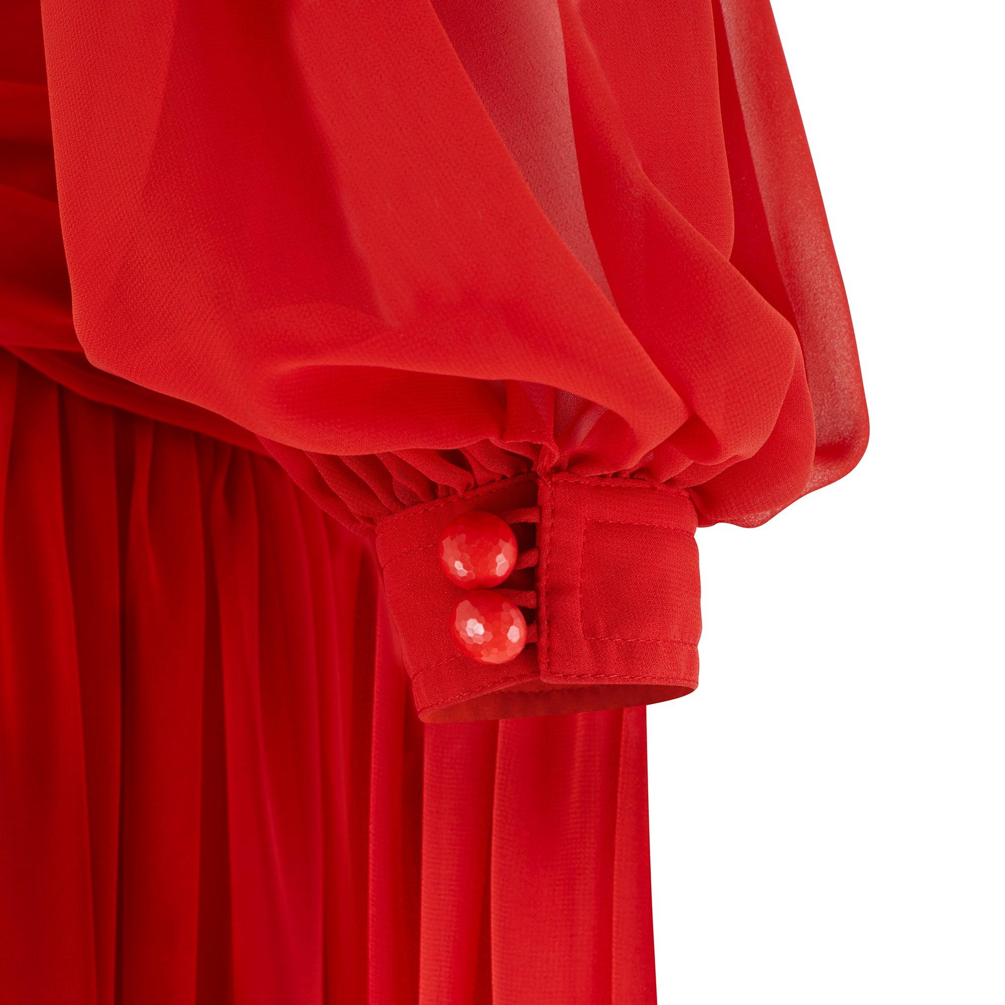 Women's 1980s Frank Usher Red Maxi Dress with Ruched Bodice For Sale