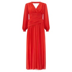 1980s Frank Usher Red Maxi Dress with Ruched Bodice