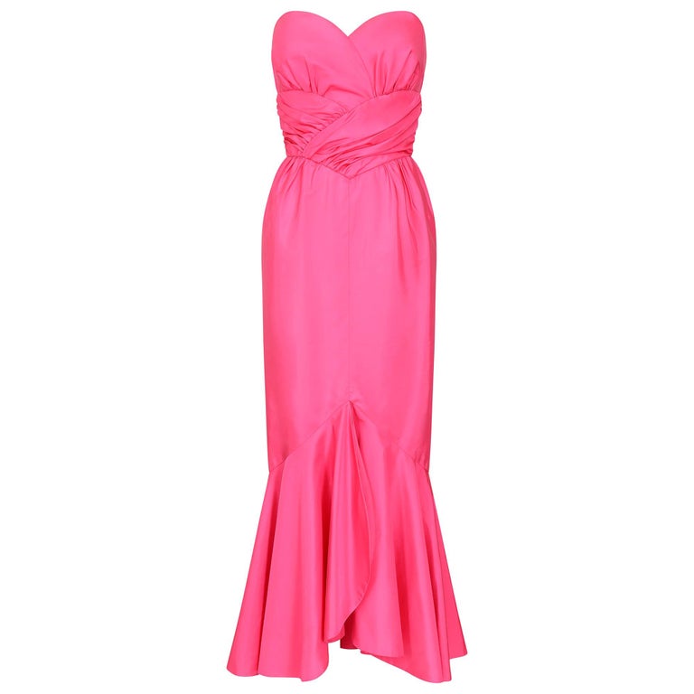 1980s Frank Usher Shocking Pink Strapless Fishtail Evening Dress For ...