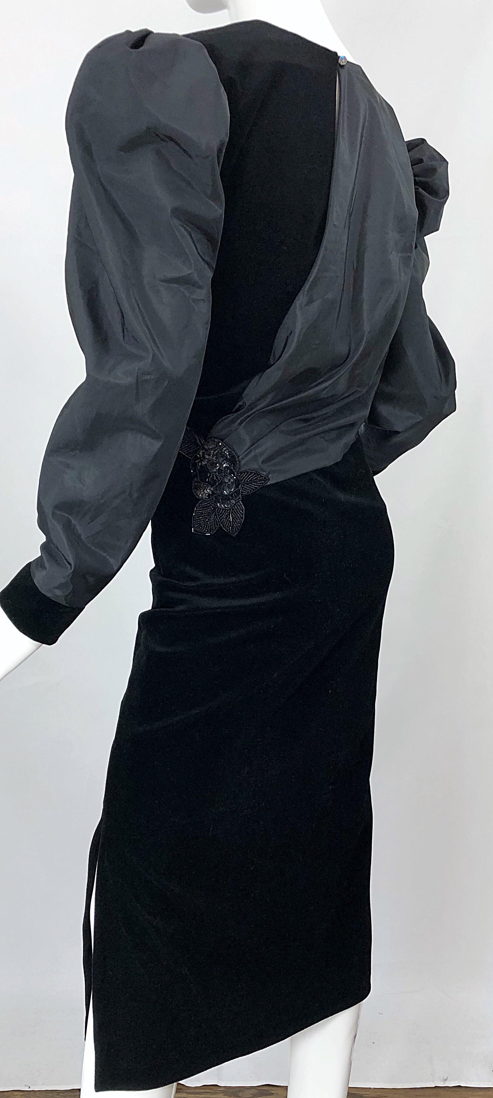 1980s Frank Usher Sz 12/14 Black Avant Garde Taffeta + Velvet Vintage 80s Dress For Sale 3