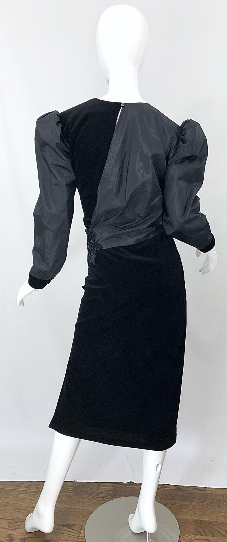 Women's 1980s Frank Usher Size 14 Black Avant Garde Taffeta + Velvet Vintage 80s Dress For Sale