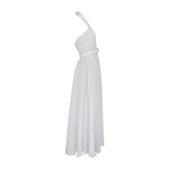 1980s Frank Usher White Georgette Halter Neck Dress