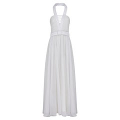 1980s Frank Usher White Georgette Halter Neck Dress