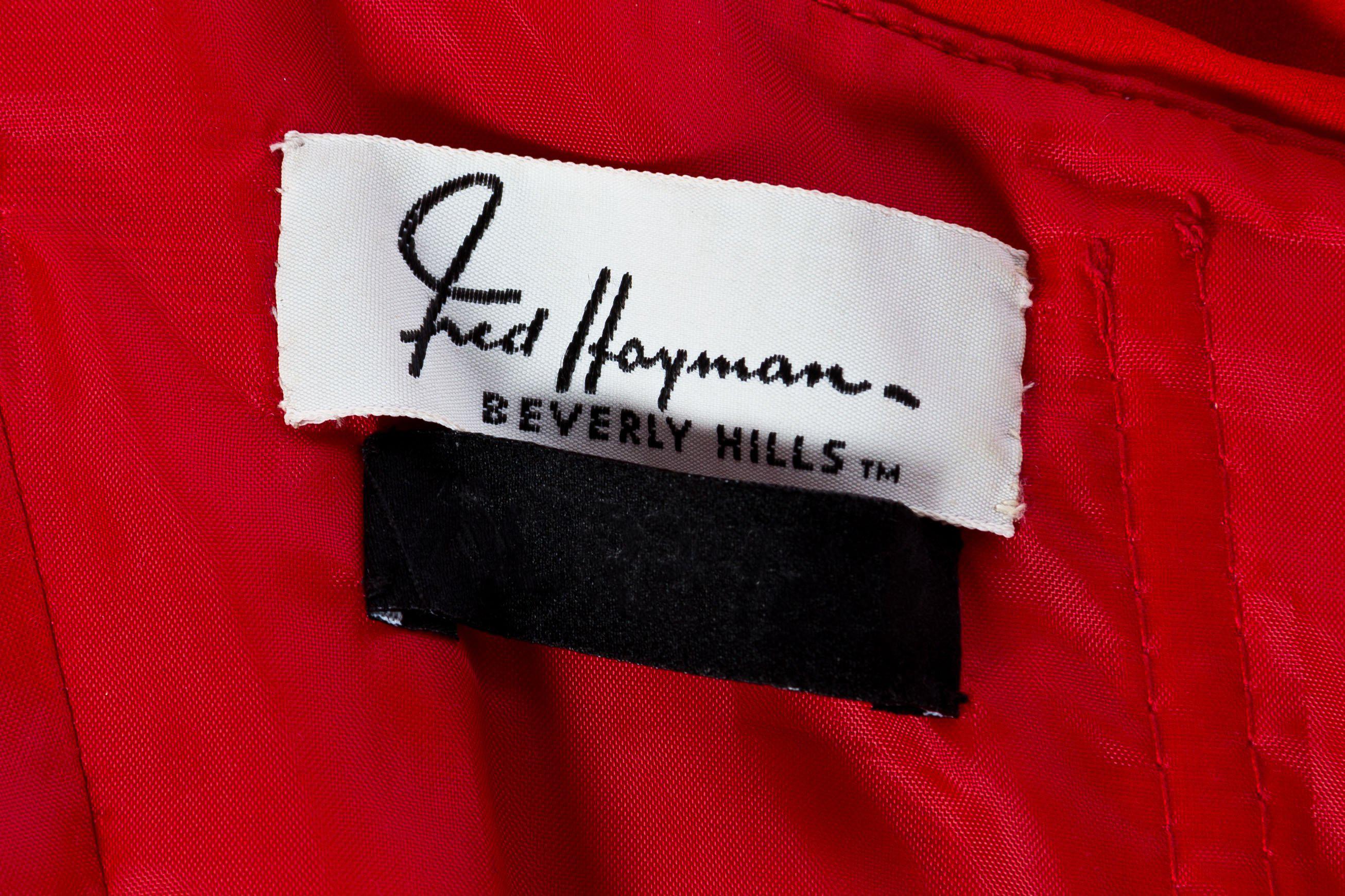 1980S FRED HAYMAN BEVERLY HILLS Lipstick Red Polyester Jersey Strapless & Drape 4